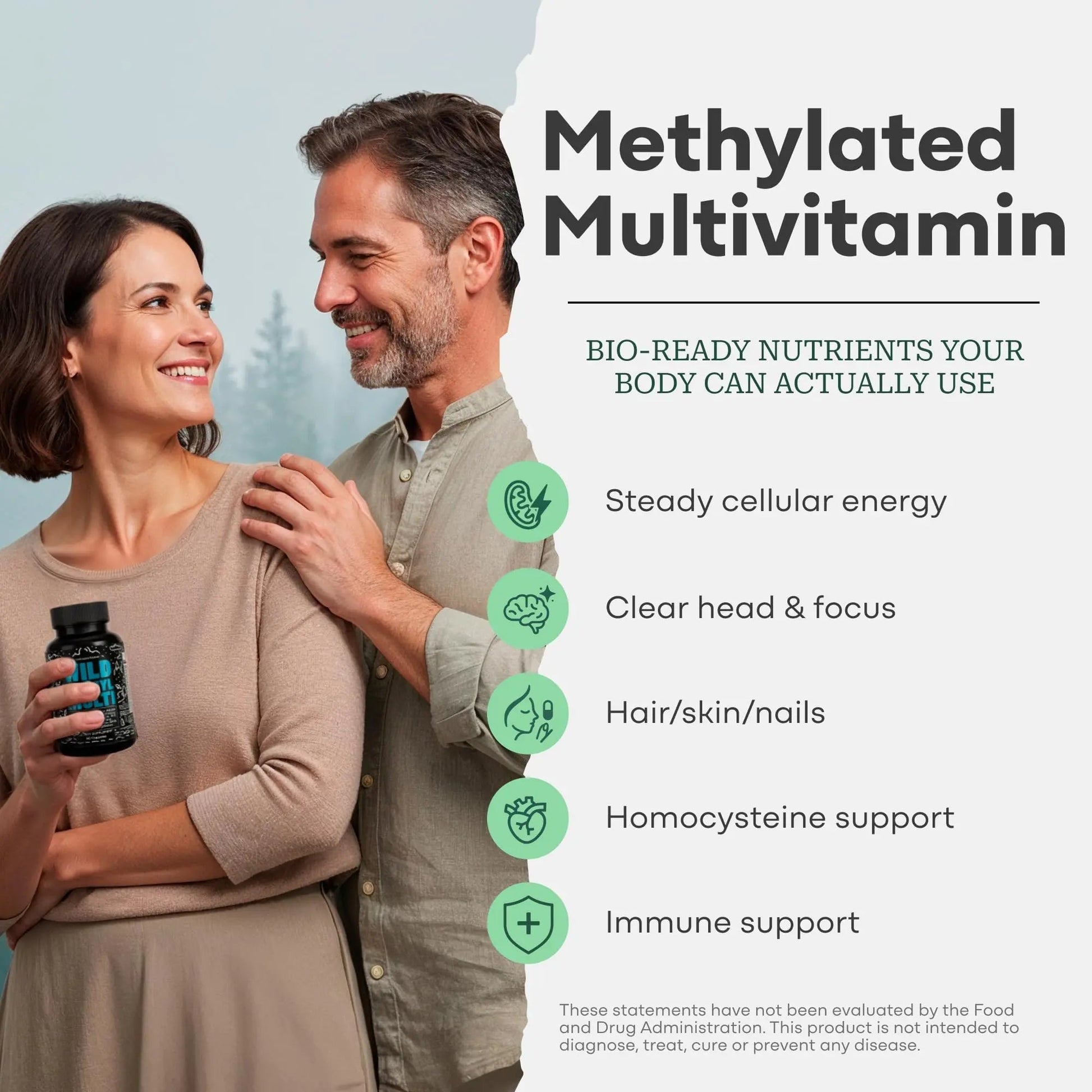 Wild Methylated Multivitamin for Women & Men | Daily Multi Vitamin | MTHFR Supplement Without Iron | Methylated B12, Folate, Vitamin C, A, K2, D, E Wild FoodsAu supplements