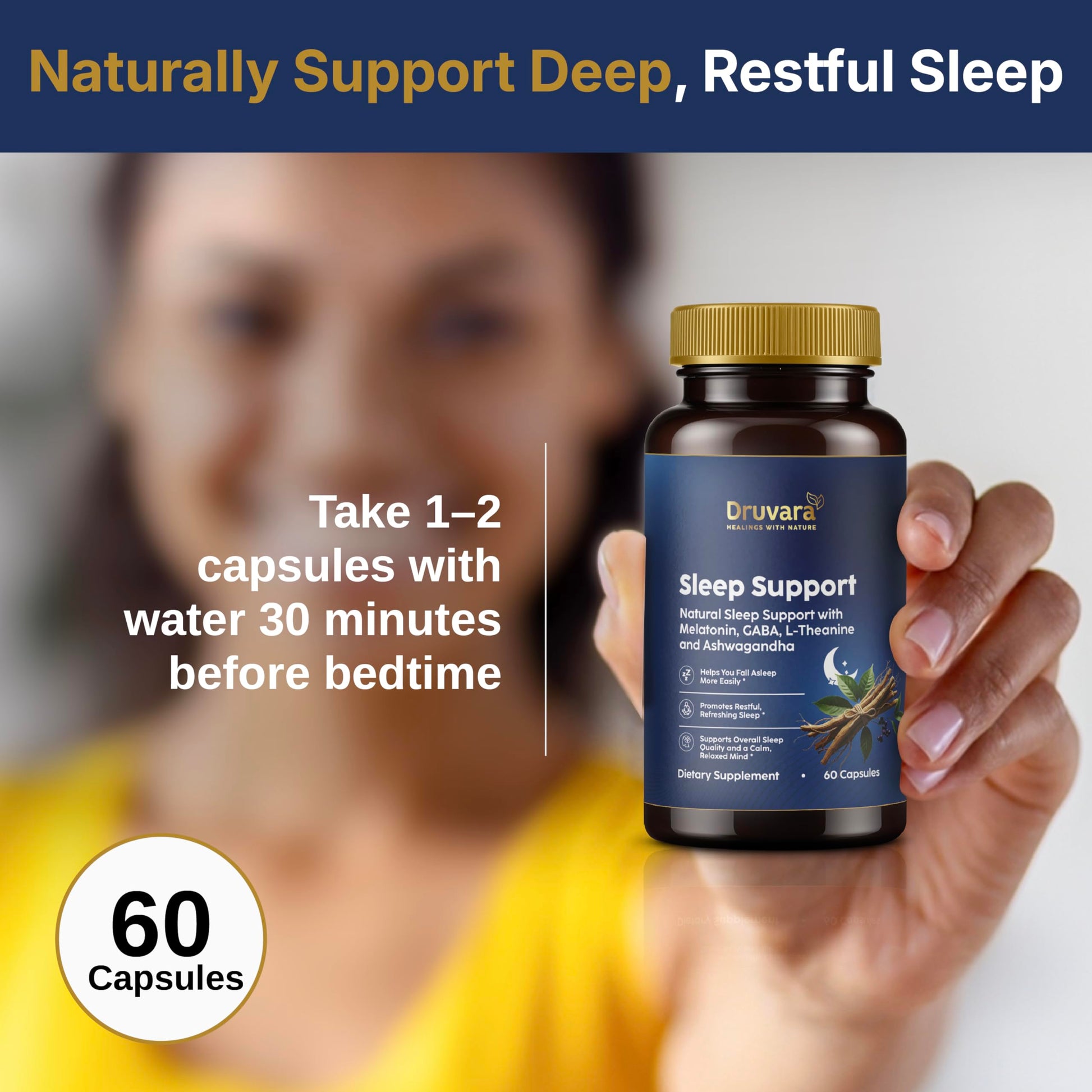 Druvara Natural Sleep Aid for Adults with Melatonin, GABA, L-Theanine & Ashwagandha, Natural Sleep Supplement for Deep, Restful Sleep - 60 Capsules DruvaraAu supplements