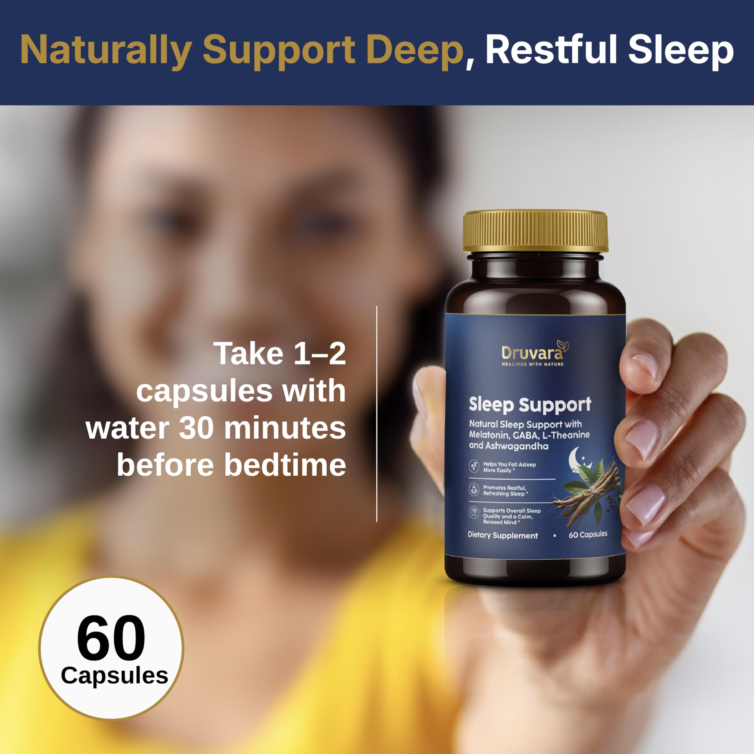 Druvara Natural Sleep Aid for Adults with Melatonin, GABA, L-Theanine & Ashwagandha, Natural Sleep Supplement for Deep, Restful Sleep - 60 Capsules DruvaraAu supplements