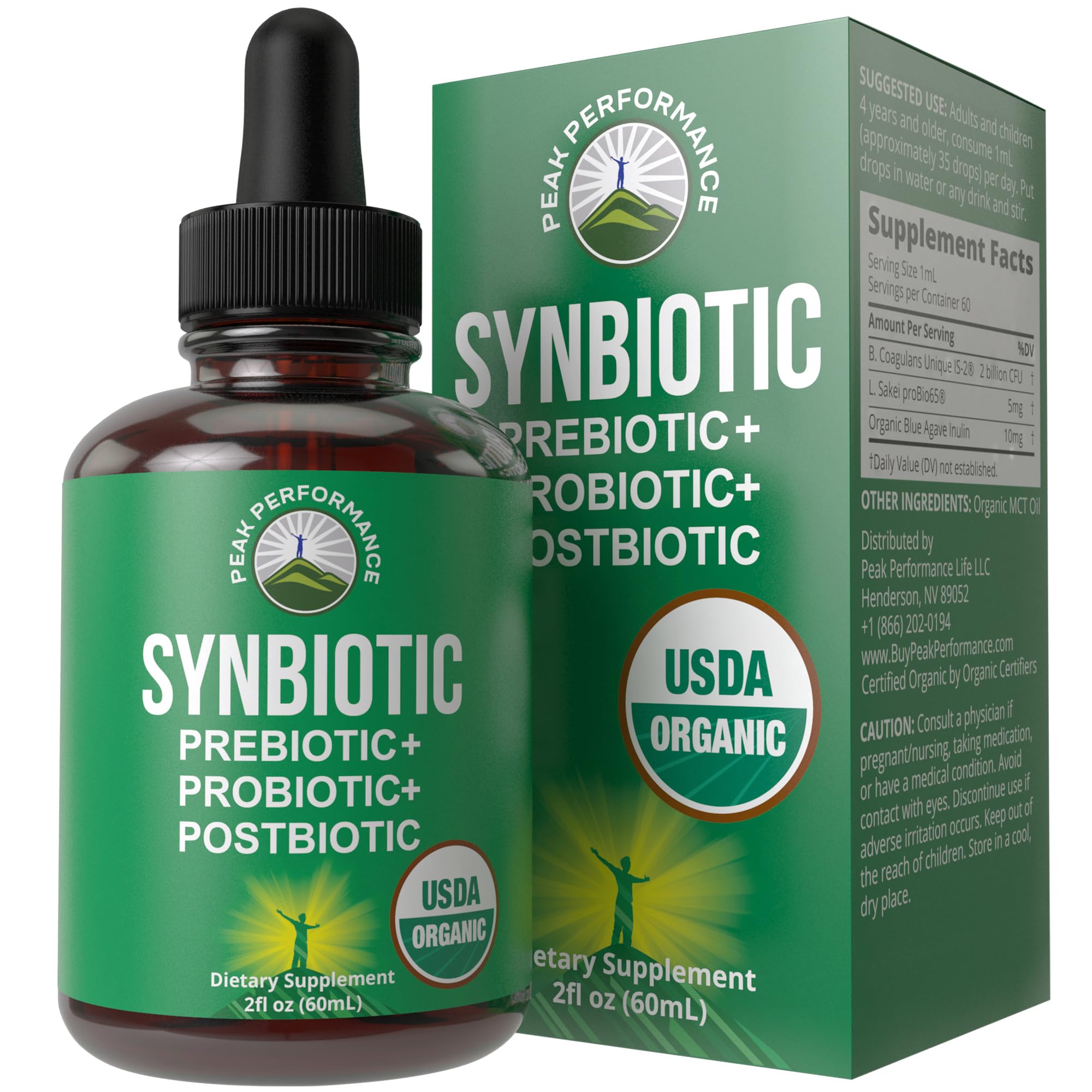 Organic Synbiotic = Prebiotics + Probiotics + Postbiotics 3-in-1 Supplement for Women, Men, & Kids. Pre, Pro, & Post Biotics Liquid Drops for Gut + Microbiome Balance. Made in USA, Vegan, Zero Sugar Peak PerformanceAu supplements
