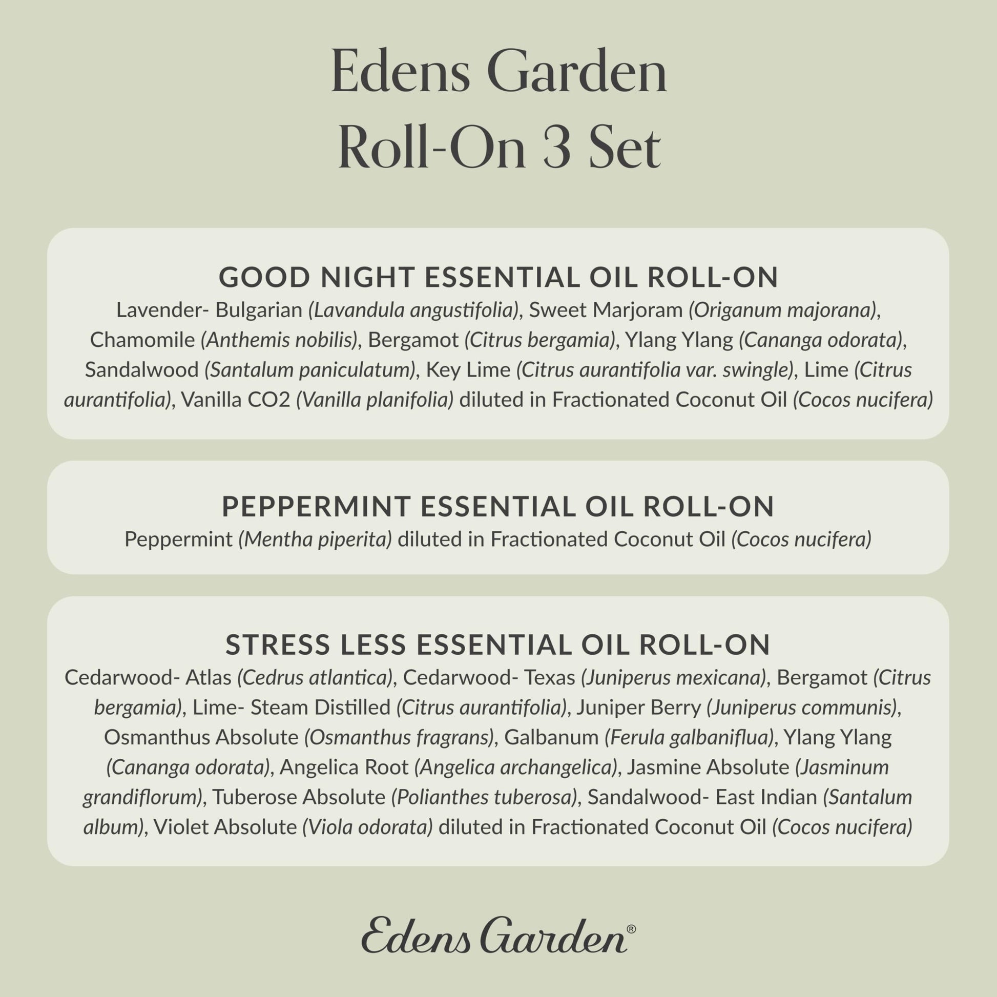 Edens Garden Essential Oil Roll-On Set (Good Night, Peppermint, Stress Less)- Aromatherapy Roller Edens GardenAu supplements