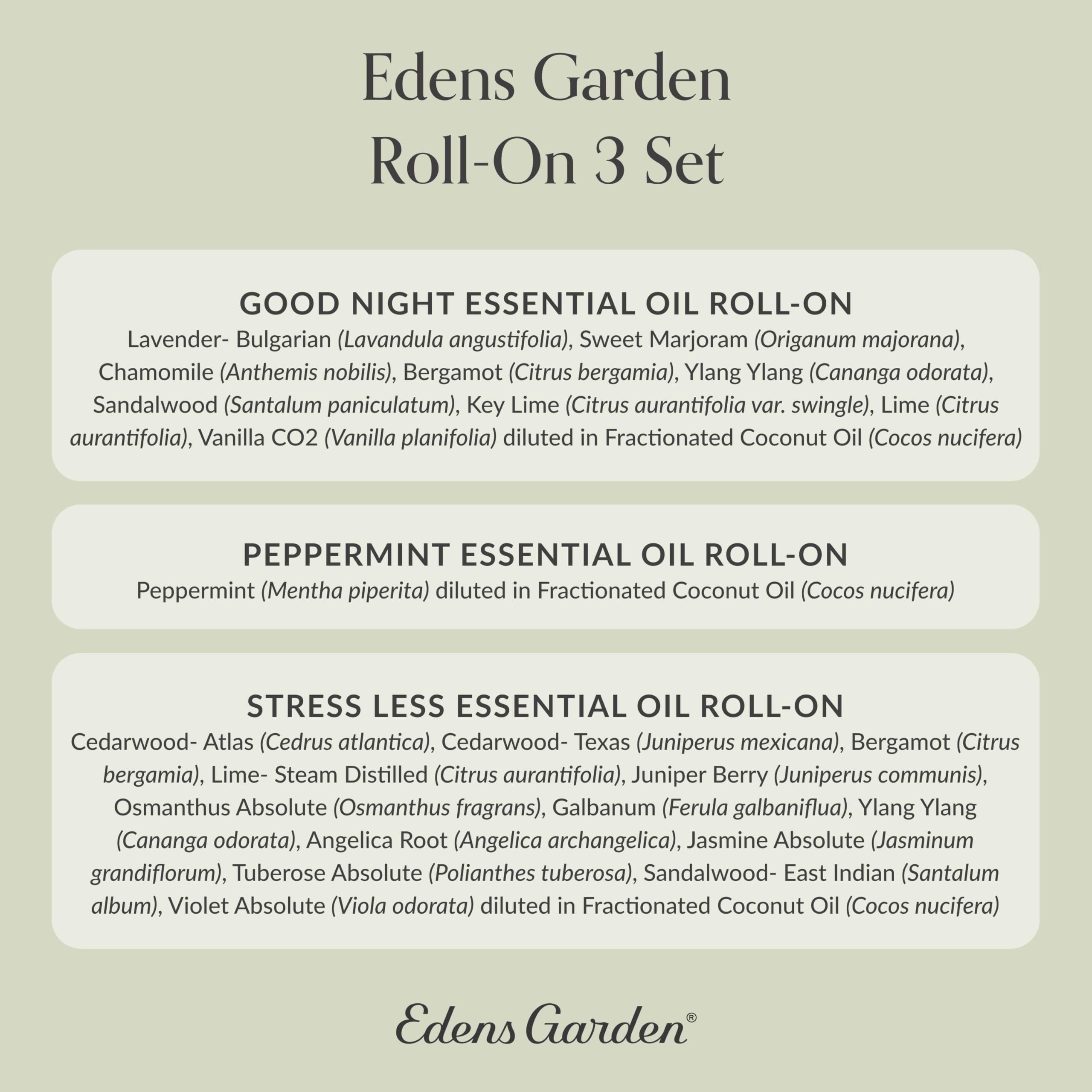 Edens Garden Essential Oil Roll-On Set (Good Night, Peppermint, Stress Less)- Aromatherapy Roller Edens GardenAu supplements