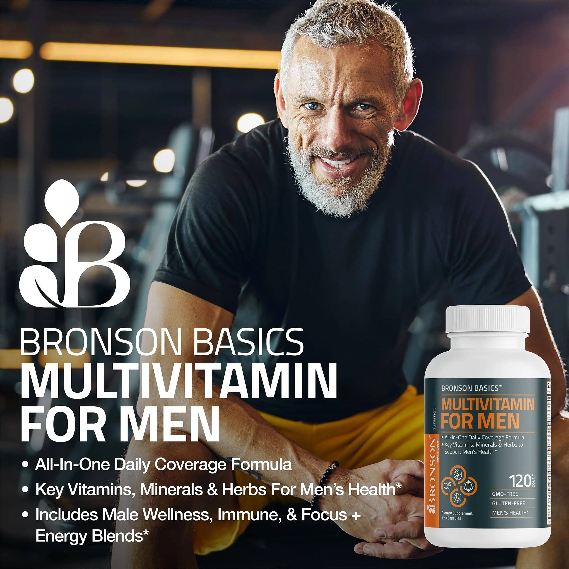 Bronson Multivitamin for Men All-in-One Daily Coverage Formula Key Vitamins, Minerals & Herbs to Support Men's Health, 120 Capsules BronsonAu supplements