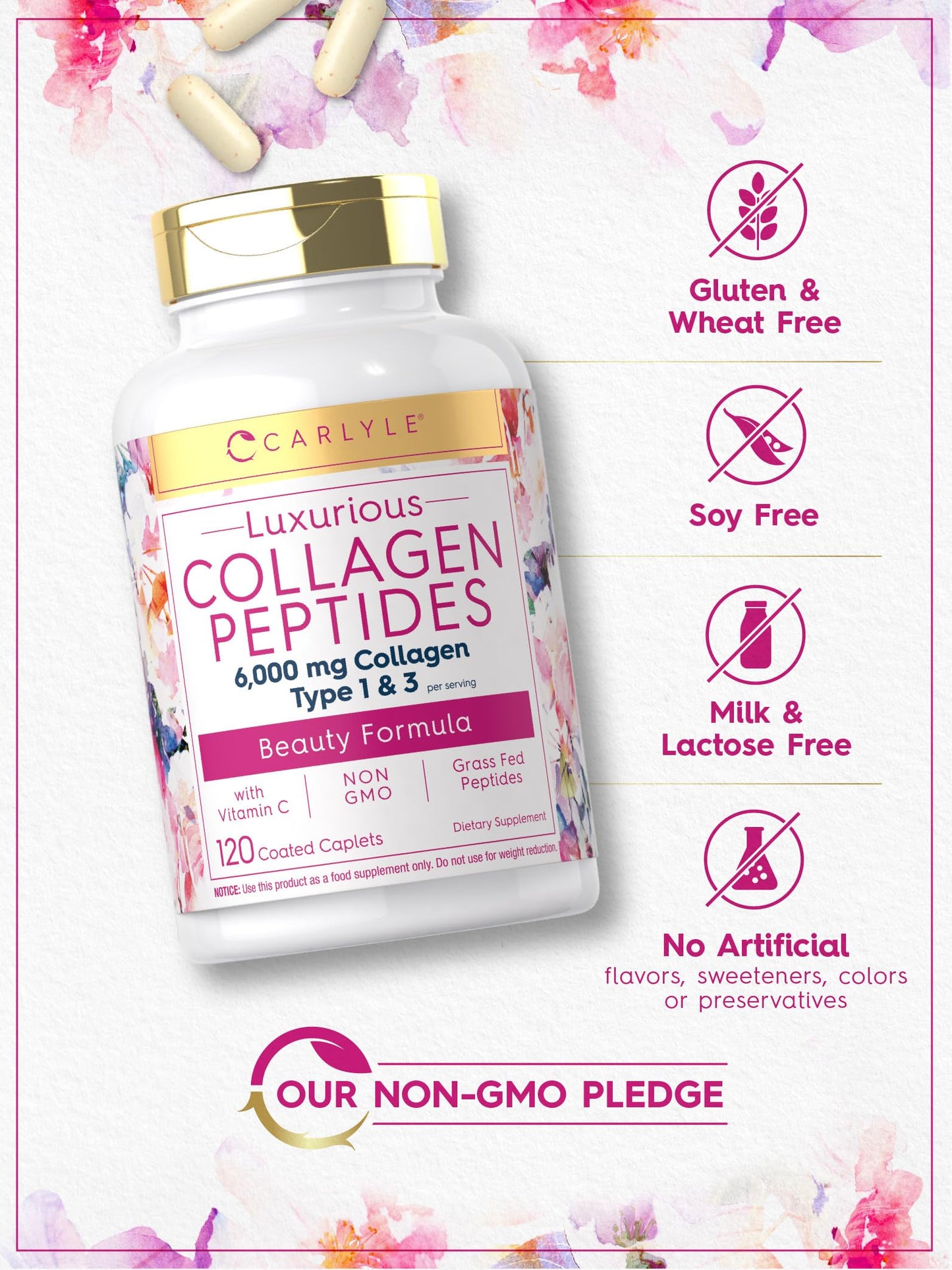 Carlyle Collagen with Vitamin C | 6000mg | 120 Caplets | Multi Collagen Peptide Pills CarlyleUS supplements