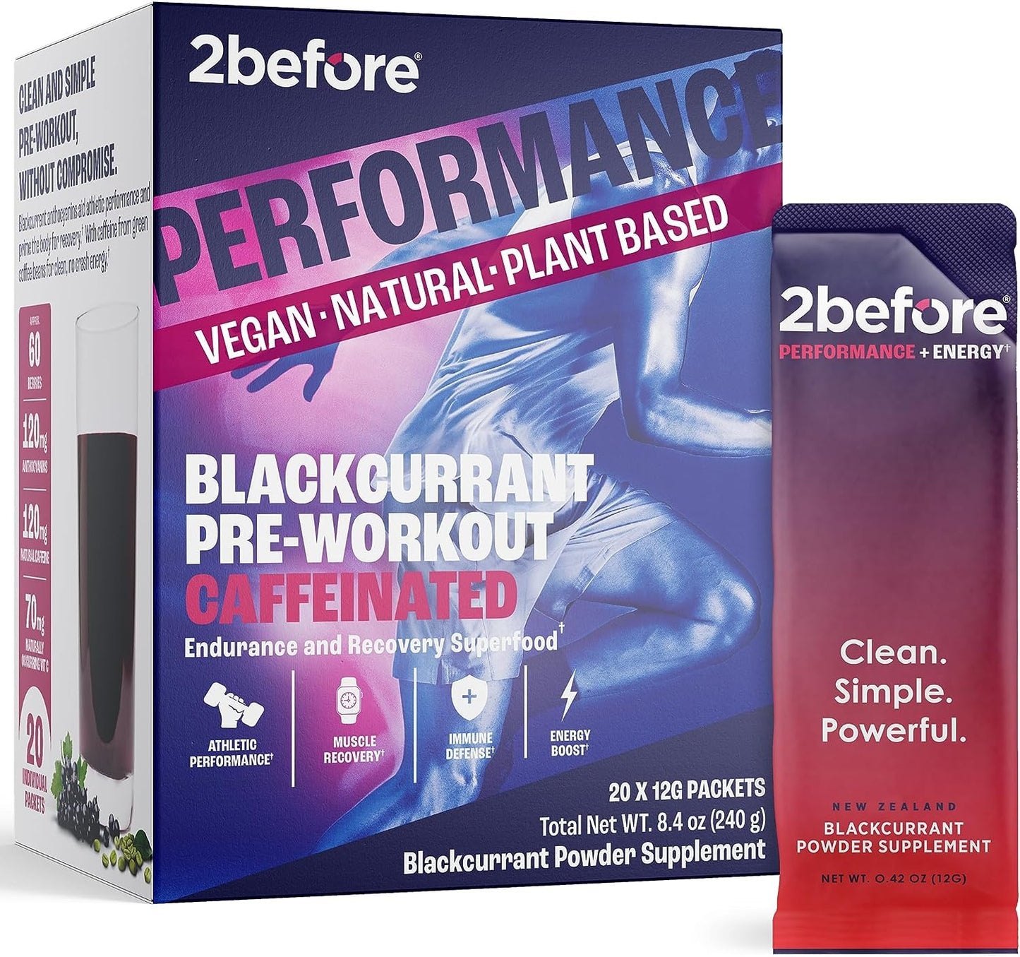 2before All Natural Vegan Pre Workout, with 120mg Caffeine I Clean Energy, Endurance 2beforeUS supplements