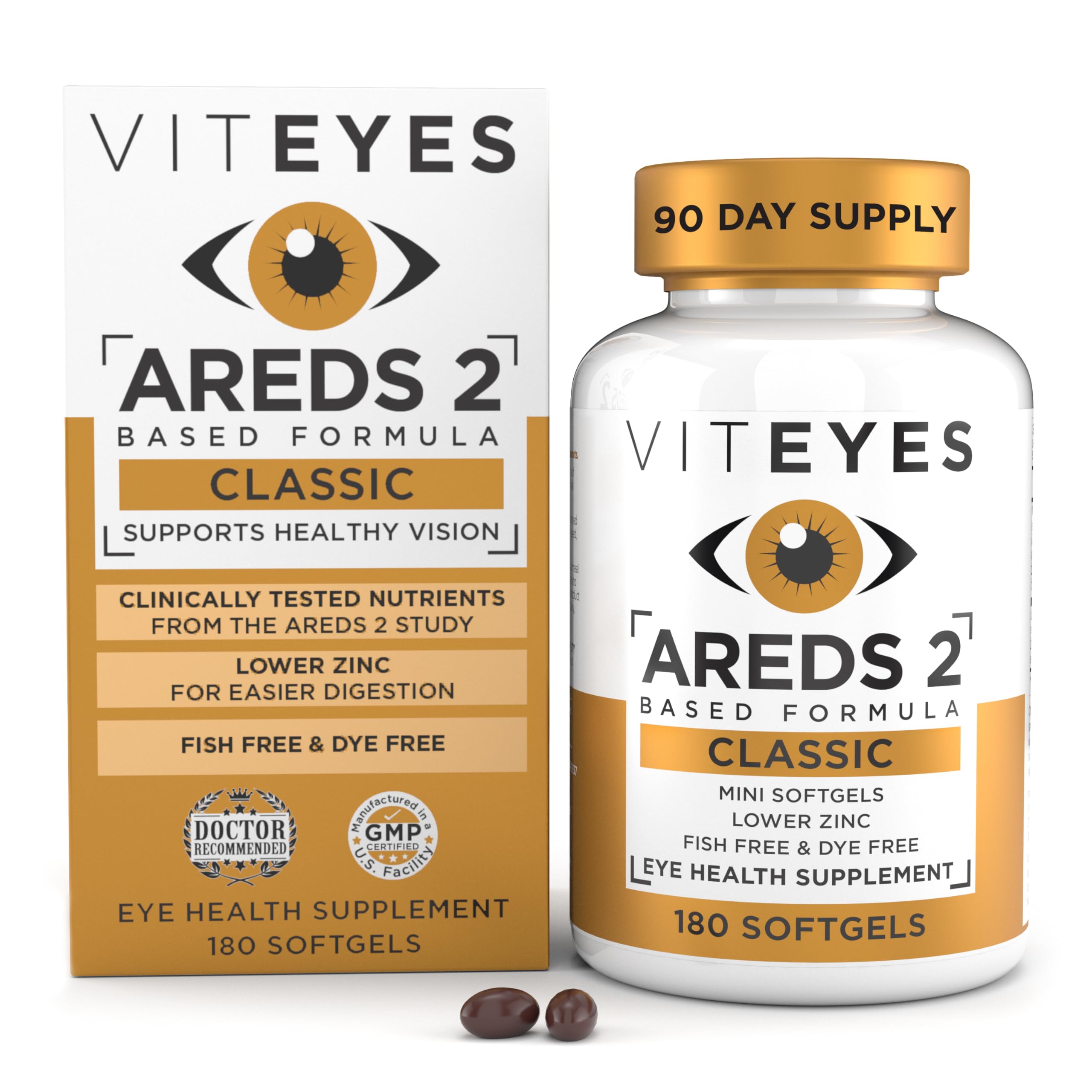 Viteyes AREDS 2 Classic Macular Health Formula Softgels, Eye Health Vitamin to Support Macular Health, Lower Zinc, Eye Vitamins, Macular Vitamins, Beta-Carotene Free, 180 Softgels ViteyesAu supplements