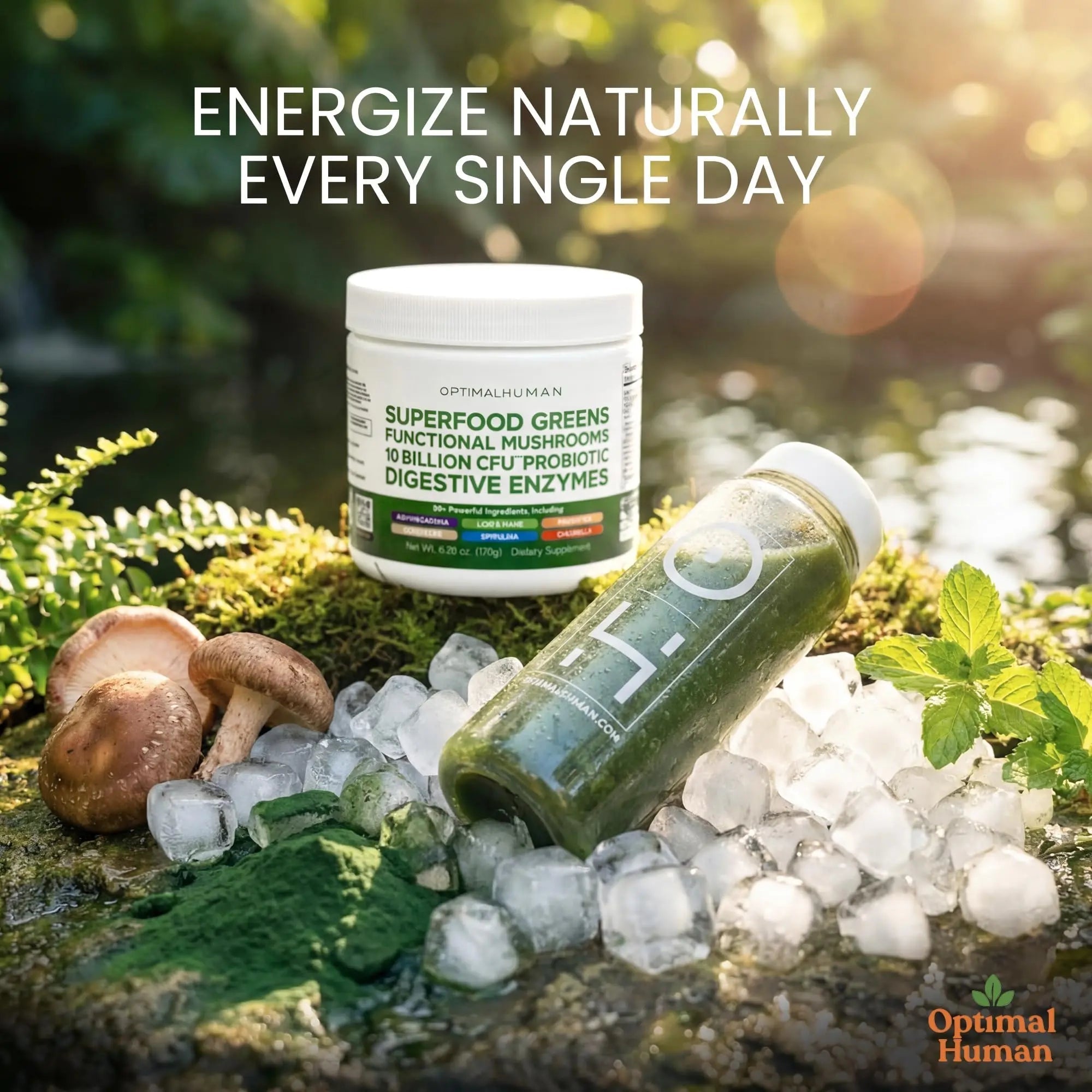 Optimal Human Superfood Greens Powder – 90+ Ingredient Blend with Lion’s Mane Supplement, Ashwagandha & Turmeric O HAu supplements