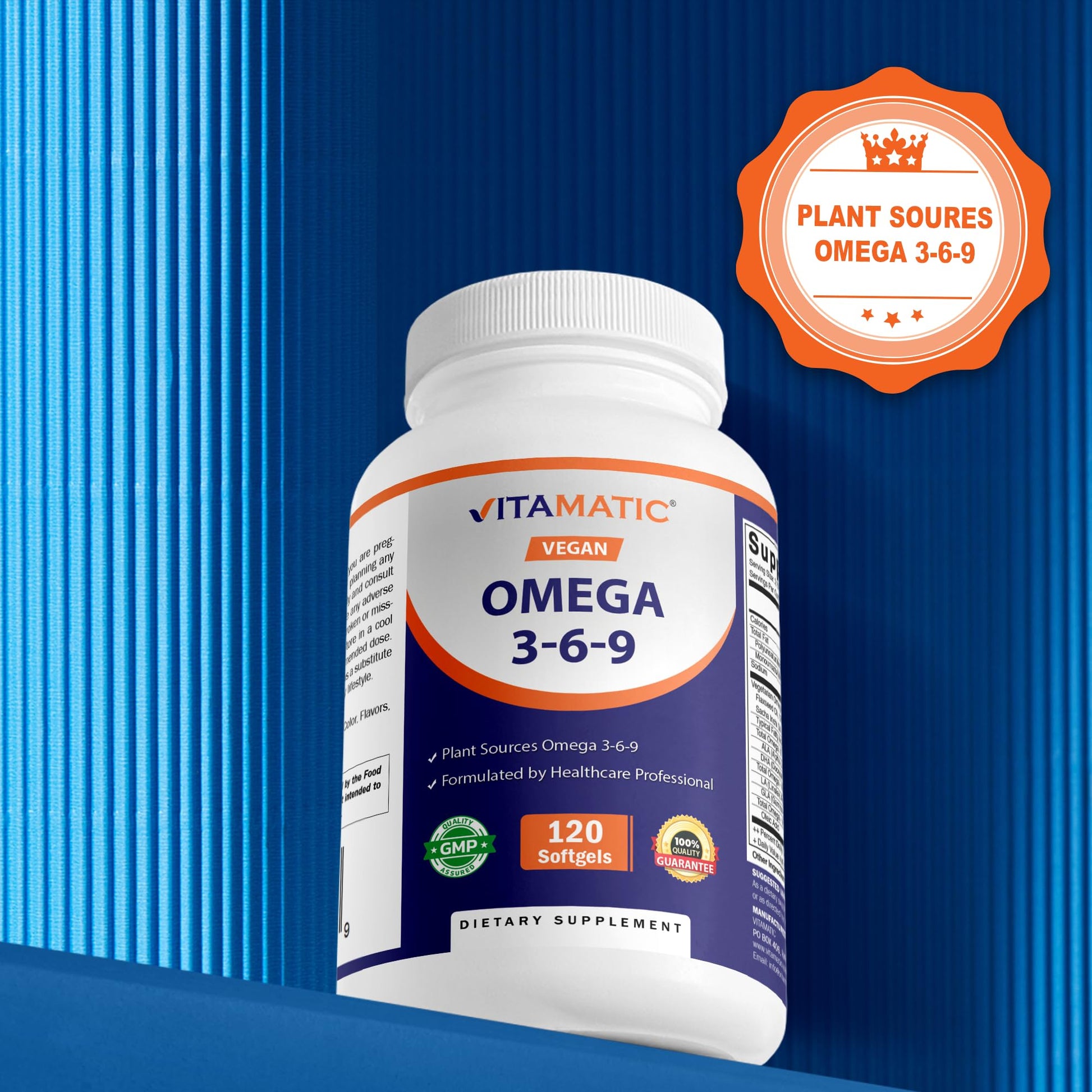 Vitamatic Vegan Omega 3-6-9 Complex 1250mg | Flaxseed, Olive, Borage & Algae Oils | Plant-Based Omegas | 120 Softgels VitamaticAu supplements
