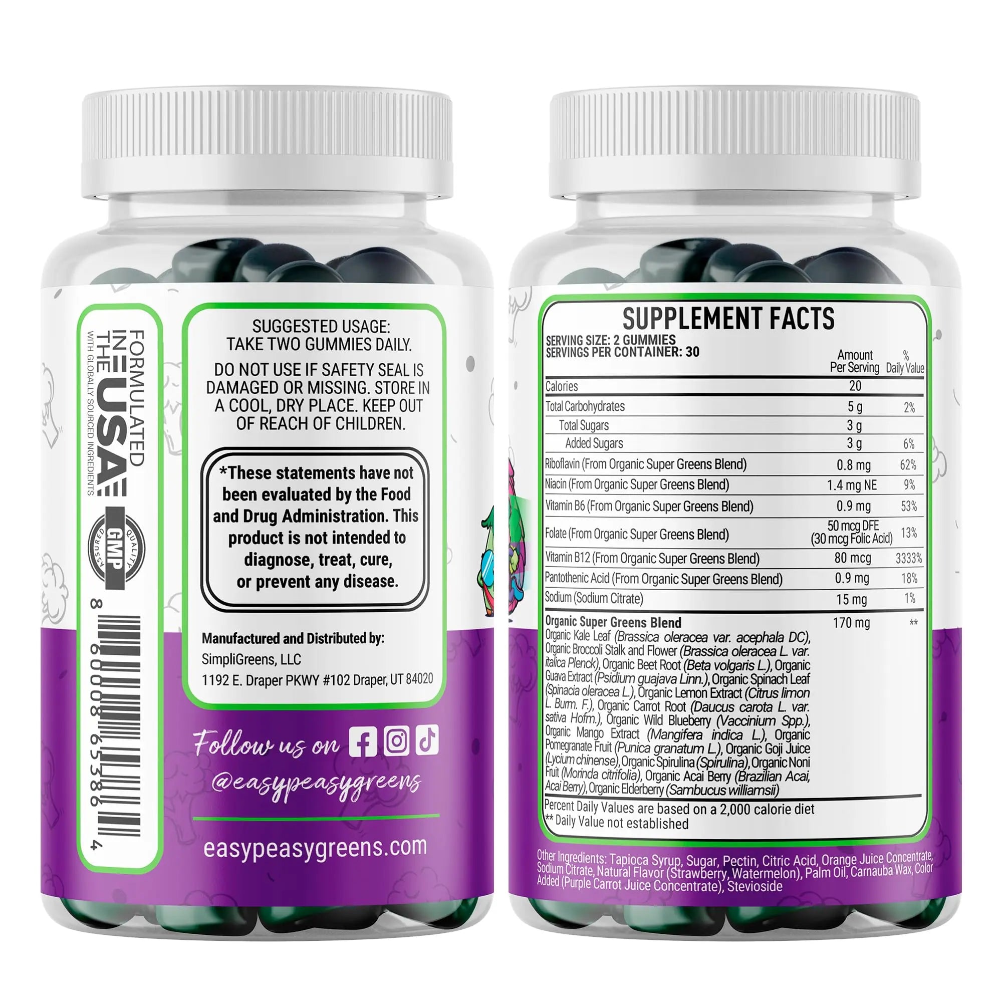 EasyPeasyGreens Daily Veggie Gummies for Kids - 60 Greens Gummies - Helps Picky Eaters Get Their Veggies in EASY PEASY GREENSAu supplements