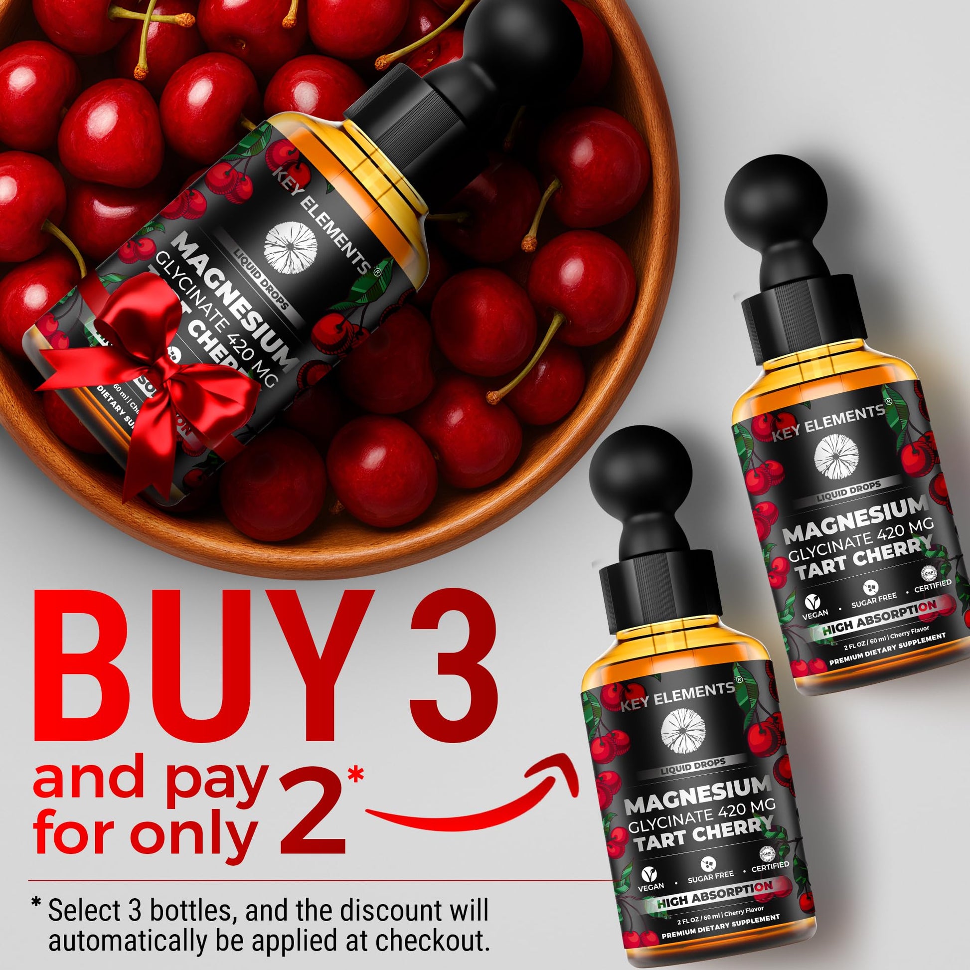 Liquid Magnesium Glycinate 420 Mg with Natural Tart Cherry Extract | Magnesium Glycinate Drops Supplement for Sleep, Mood & Mobility Support | Tart Cherry Extract KEY ELEMENTSAu supplements