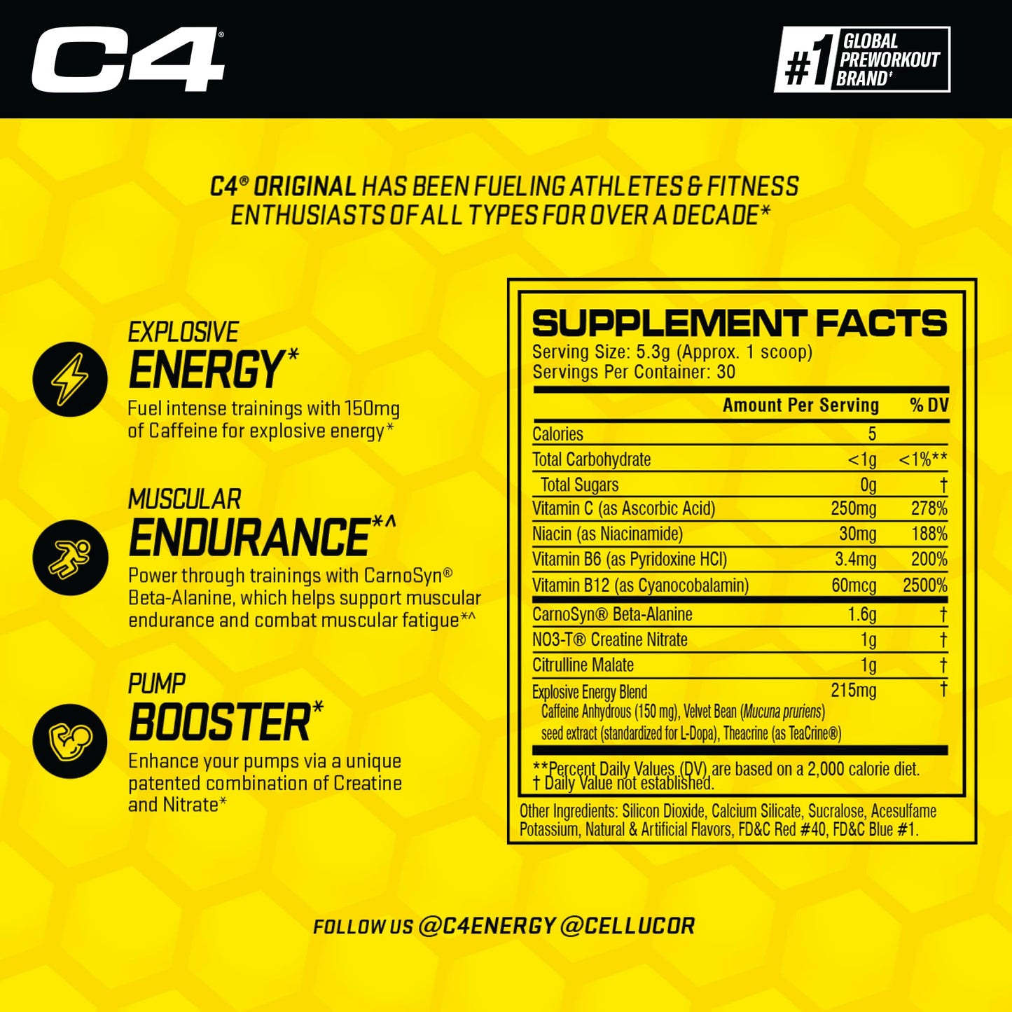 Cellucor C4 Original Pre Workout Powder Grape Sugar Free Preworkout Energy CellucorUS supplements