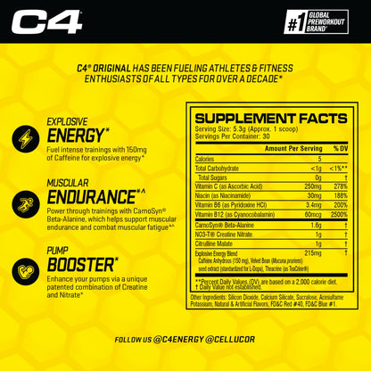 Cellucor C4 Original Pre Workout Powder Grape Sugar Free Preworkout Energy CellucorUS supplements
