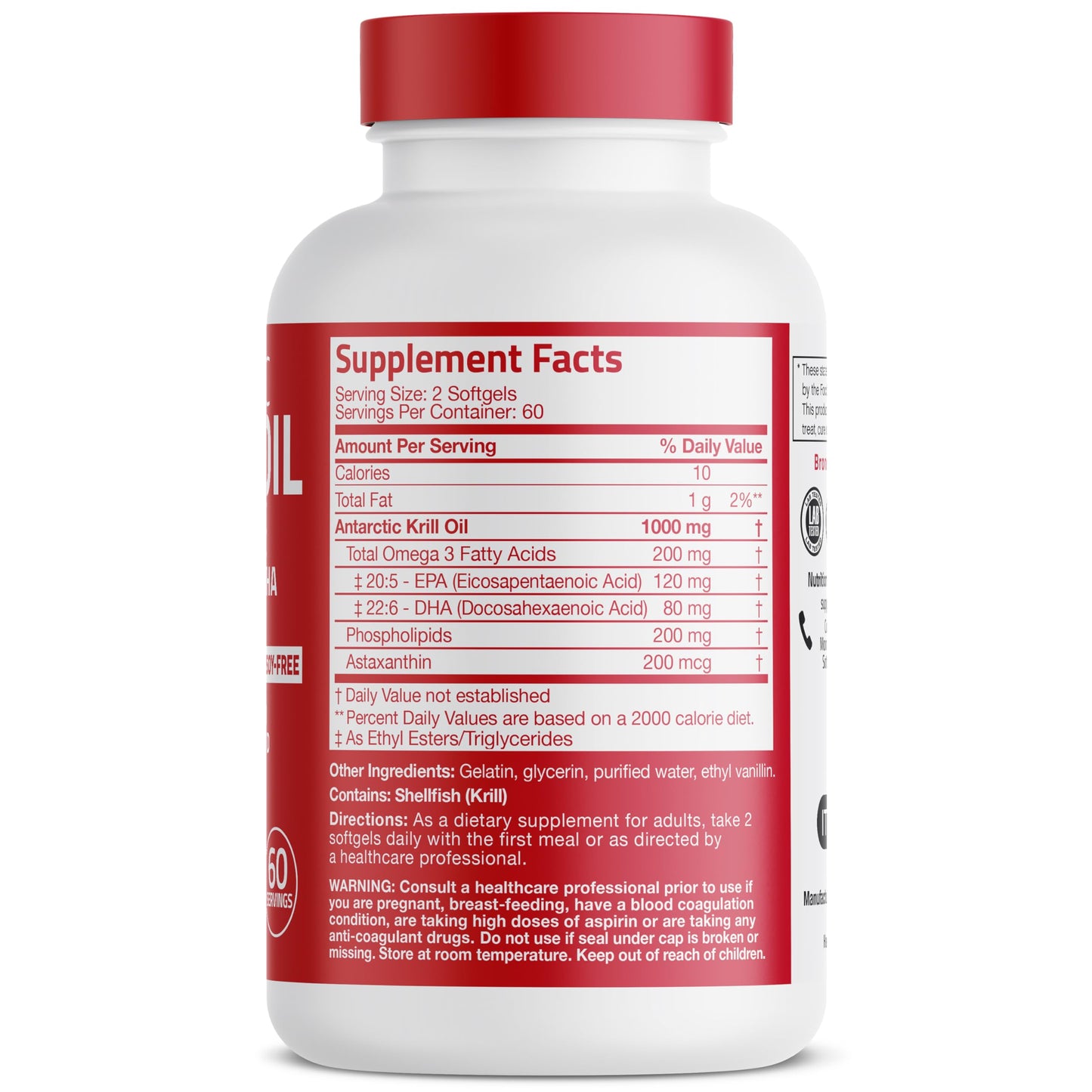 Bronson Antarctic Krill Oil 1000 mg with Omega-3s EPA, DHA, Astaxanthin and Phospholipids 120 Softgels BronsonUS supplements
