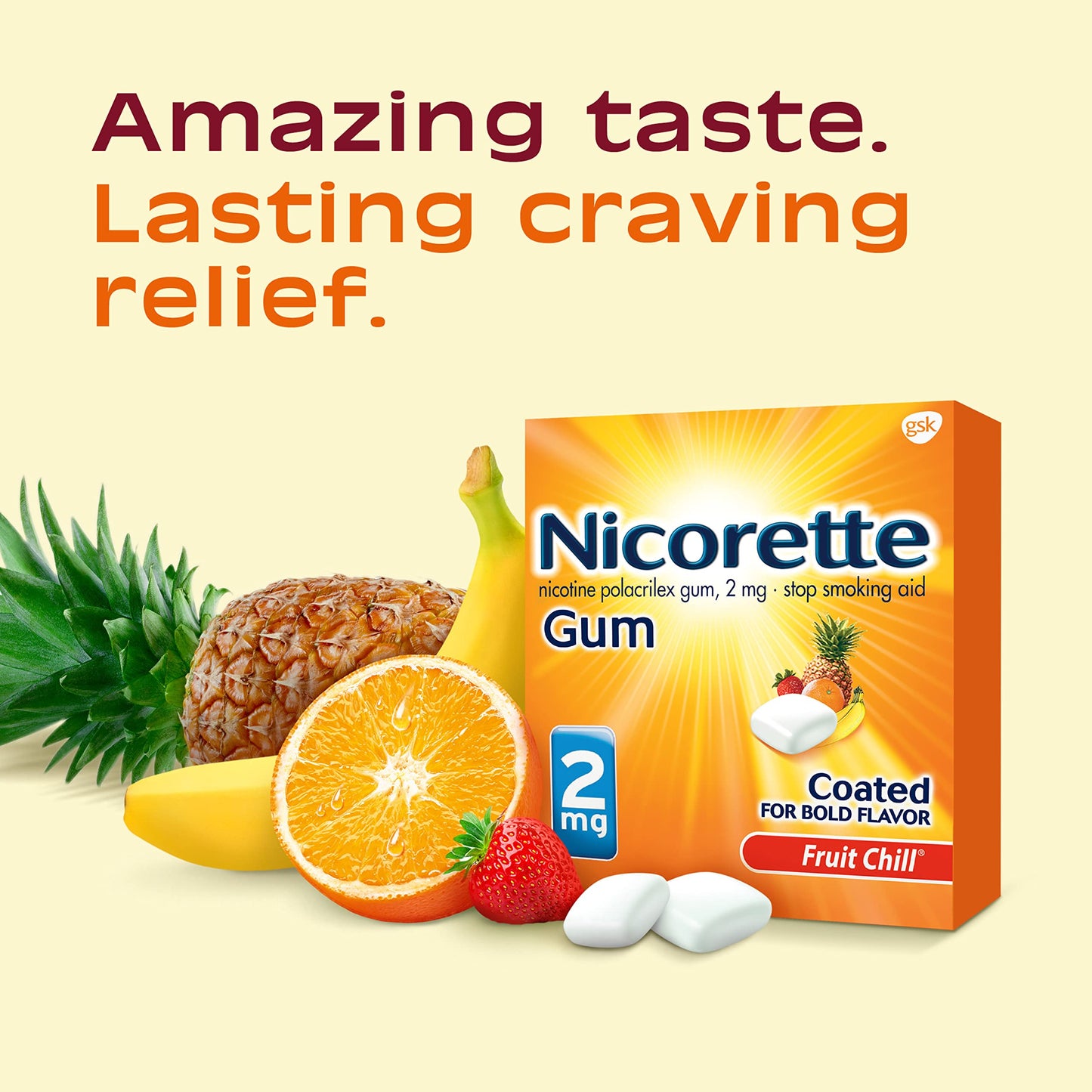 Nicorette 2 mg Nicotine Gum to Help Stop Smoking - Fruit Chill Flavored NicoretteUS supplements