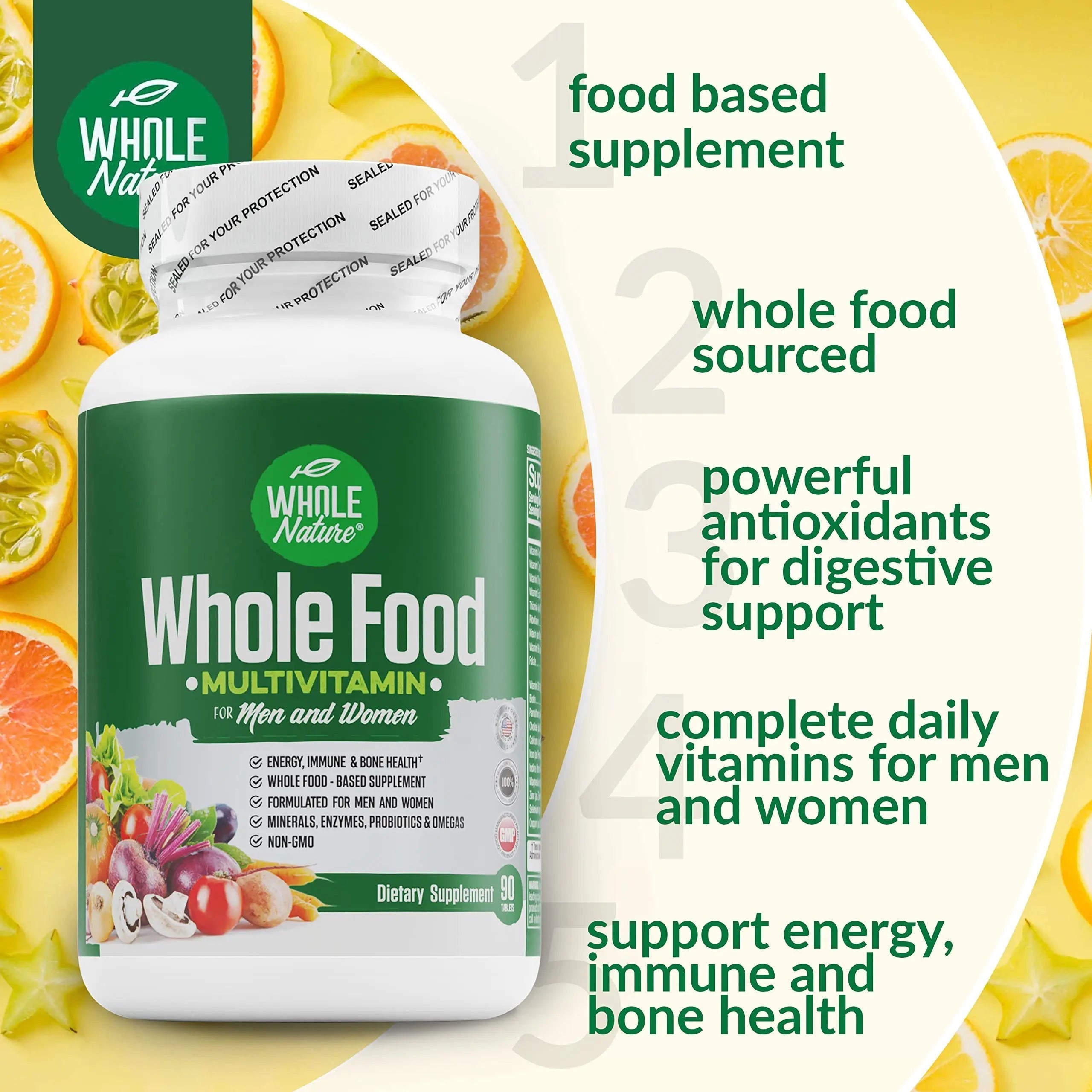 Whole Nature Whole Food Multivitamin for Men and Women Complete Daily Superfood Vitamins Plus Minerals Digestive Enzymes Whole NatureAu supplements