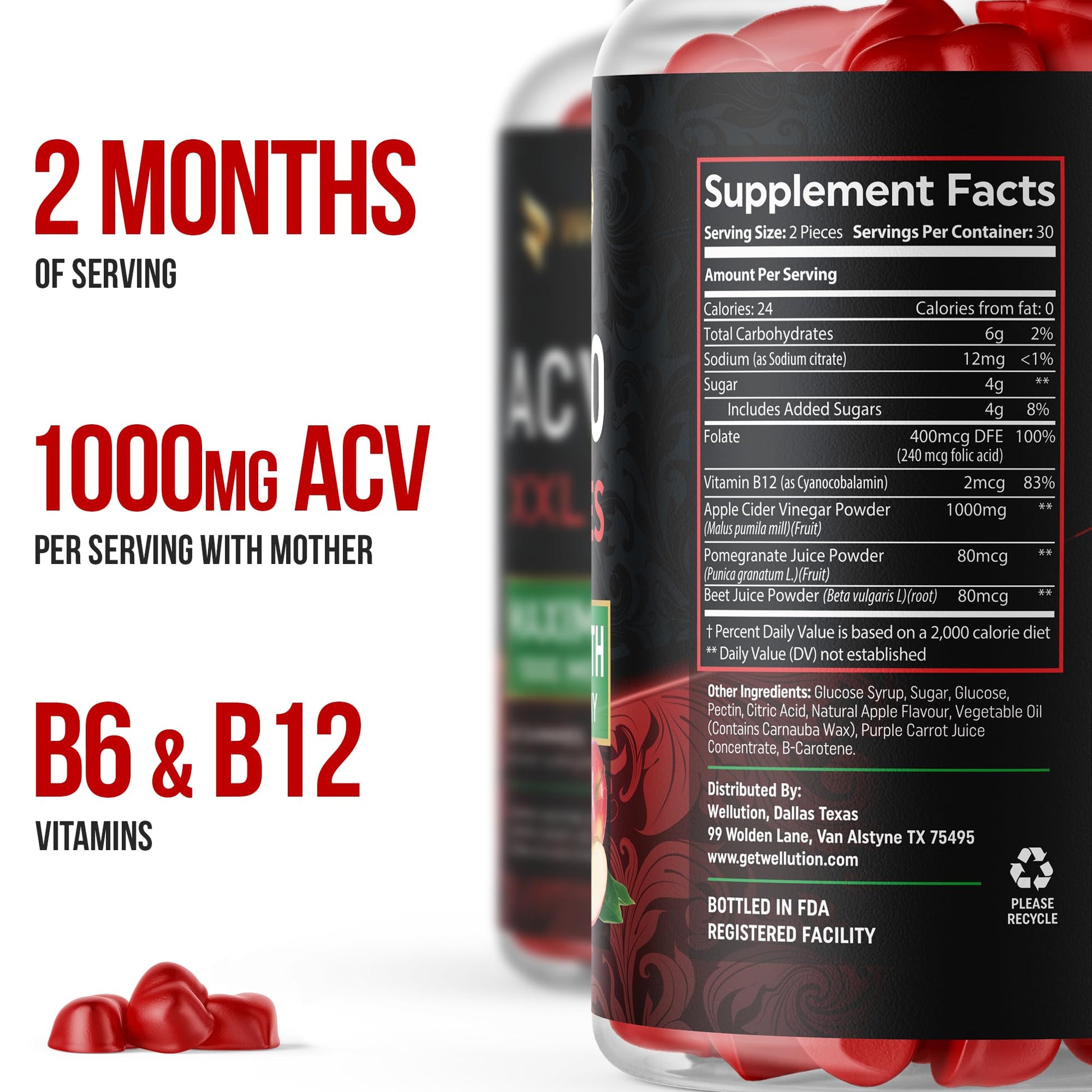 WELLUTION Apple Cider Vinegar 120 XXL Gummies - Support Digestion & Weight Management… WELLUTIONUS supplements