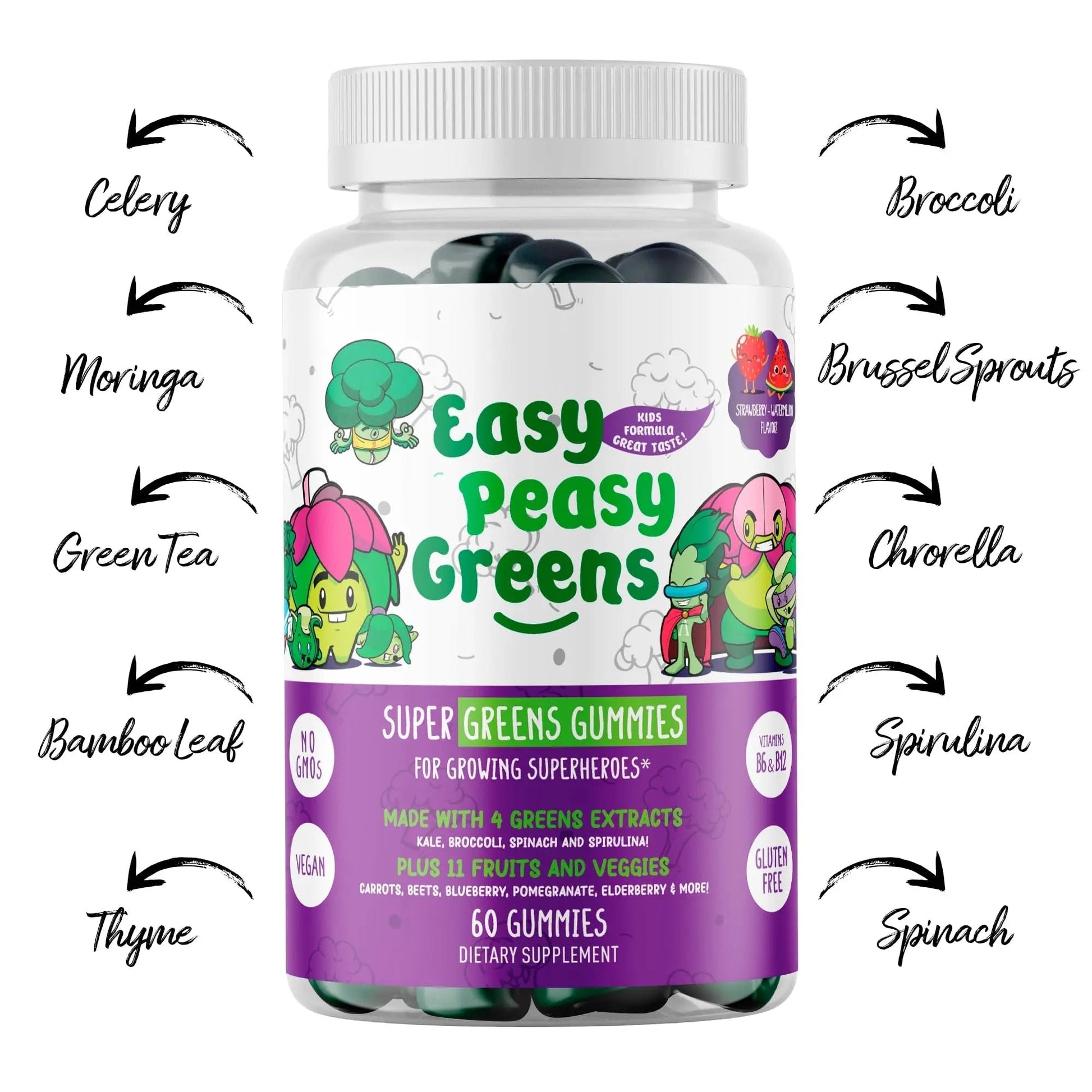 EasyPeasyGreens Daily Veggie Gummies for Kids - 60 Greens Gummies - Helps Picky Eaters Get Their Veggies in EASY PEASY GREENSAu supplements