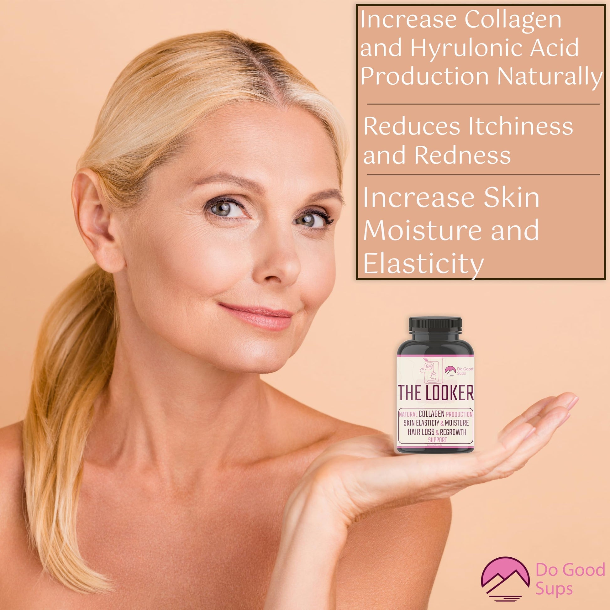 Do Good Sups The Looker 60 Caps- Skin Hair and Nails Vitamins - Natural Collagen Production - Reduces Hair Thinning - Skin Elasticity - Skin Moisture - Plant Sterols Bromelain Zinc Vitamin E Selenium Do Good SupsAu supplements