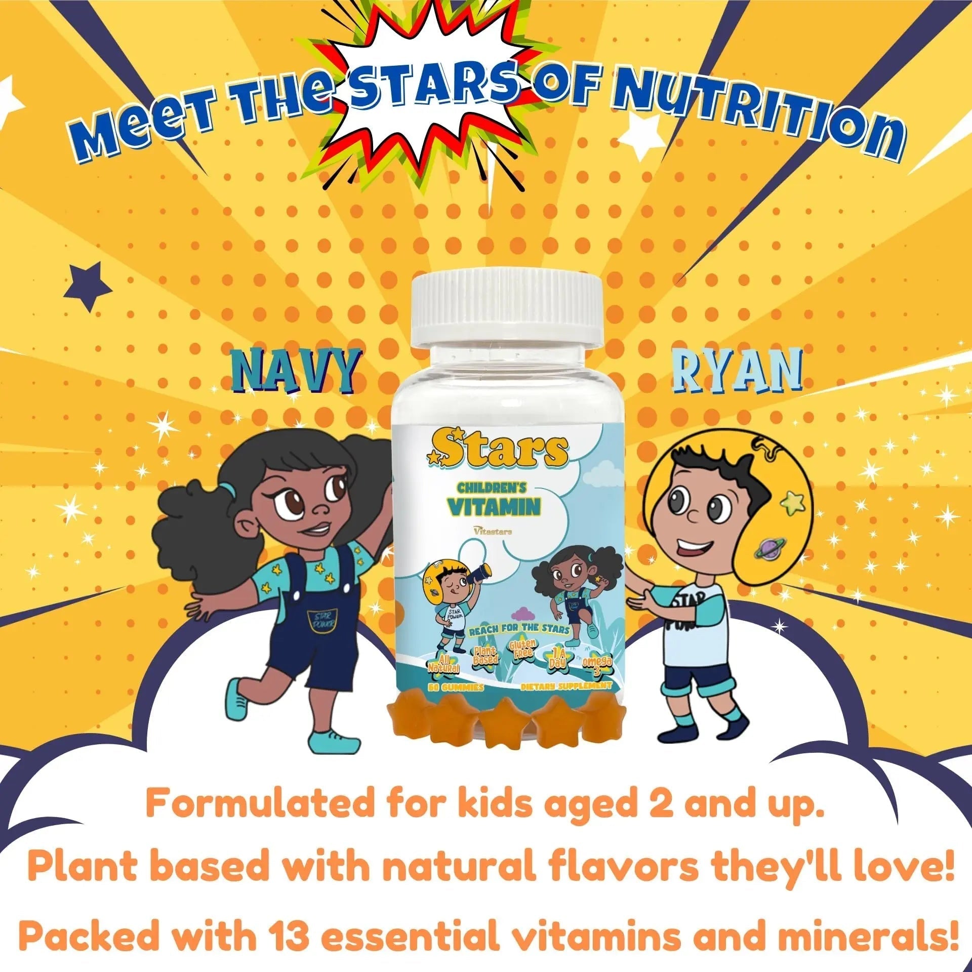 Stars Kids Multivitamin Gummies with Omega 3, Vitamins for Kids with A, B, C, D, Plant Based Multi Vitamins for Children, Manganese VitastarsAu supplements