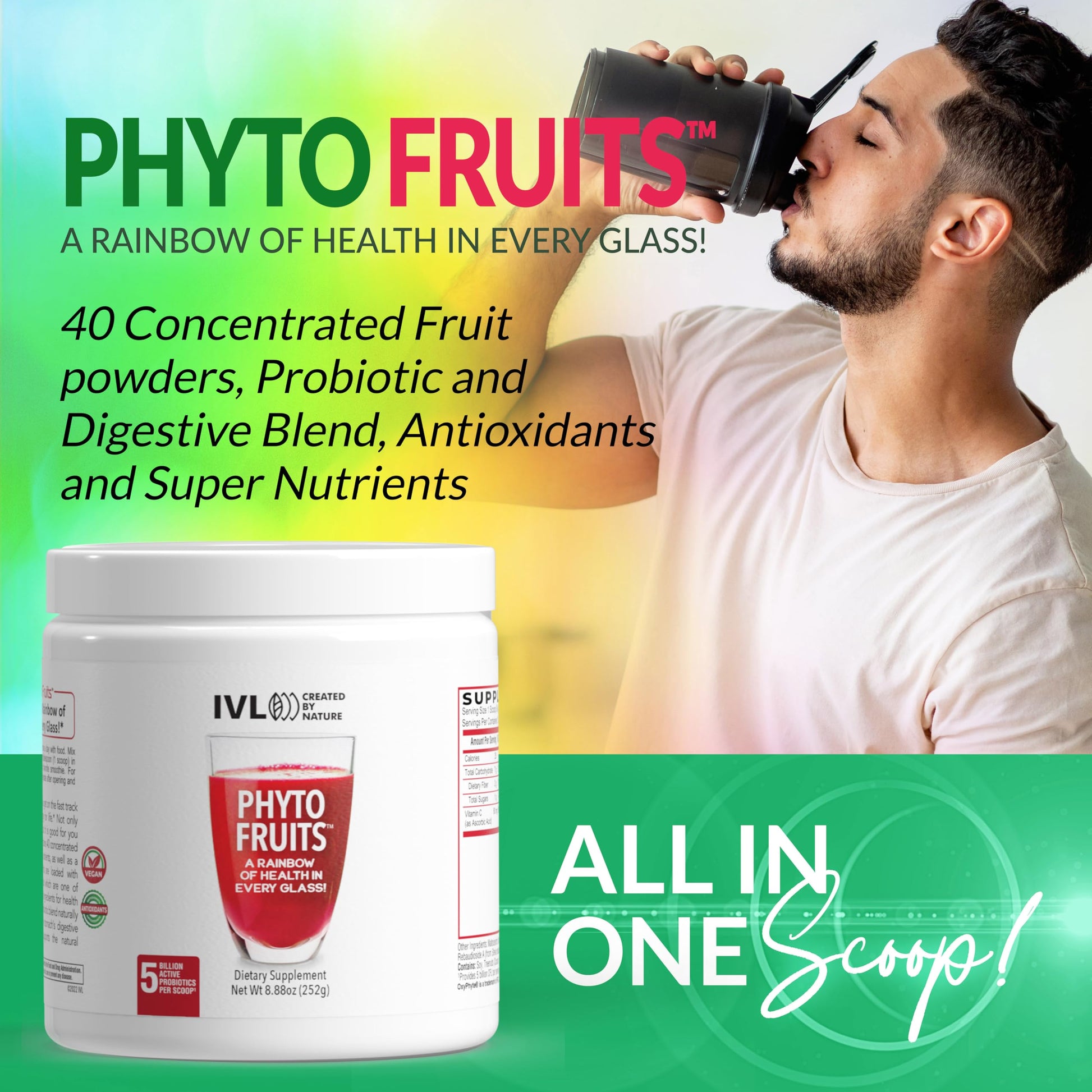 IVL - Phyto Fruits Superfood Powder - Support Energy - Digestive & Probiotic - Antioxidant - Vegan - 40 Fruits and Nutrients Plus 6 Probiotic Strains (30 Servings, 8.88 oz) IVLAu supplements