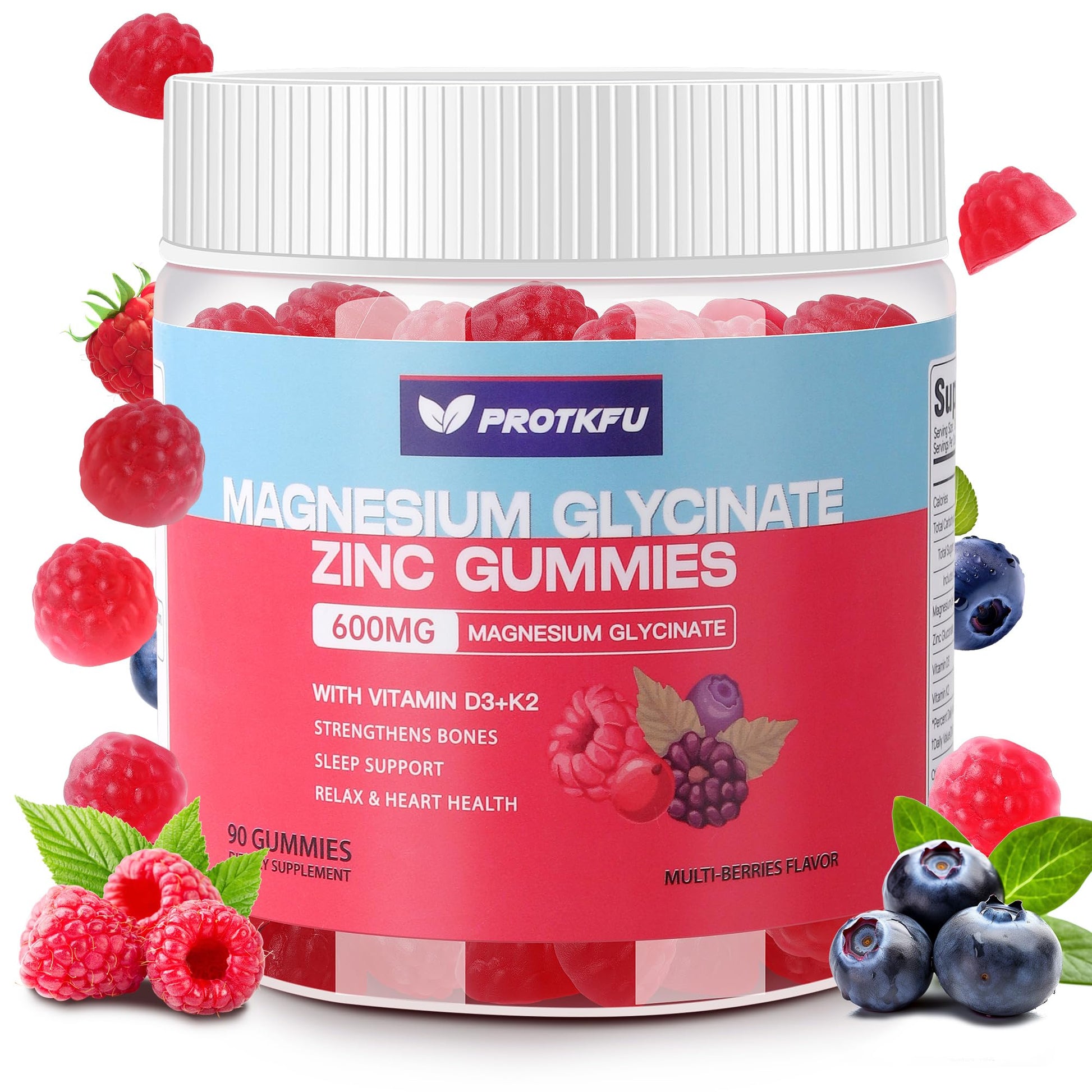 90 CT Magnesium Glycinate Gummies 600mg, Sugar Free Magnesium Gummies w/Zinc & Vitamin D3 & K2 - Magnesium Supplements for Sleep, Supports Bone Health, Nerve & Immune Function ProTKFUAu supplements