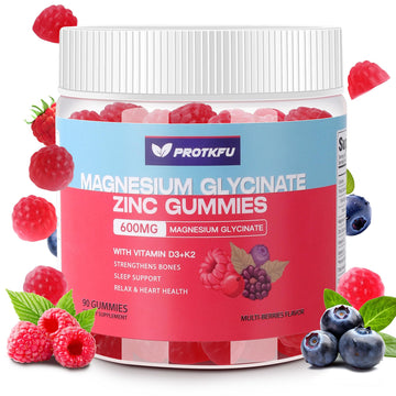 90 CT Magnesium Glycinate Gummies 600mg, Sugar Free Magnesium Gummies w/Zinc & Vitamin D3 & K2 - Magnesium Supplements for Sleep, Supports Bone Health, Nerve & Immune Function ProTKFUAu supplements