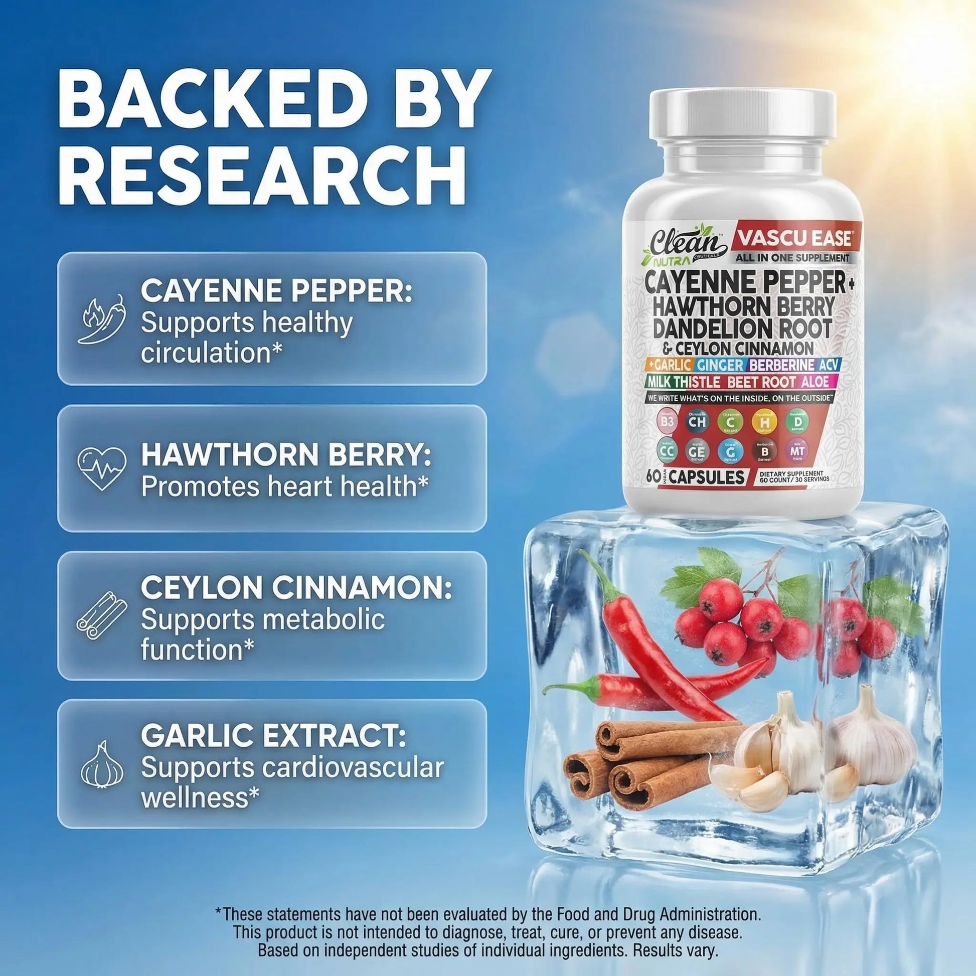 Clean Nutra Cayenne Pepper Capsules Supplement with Hawthorn Berry, Dandelion Root, Ceylon Cinnamon, Garlic, Ginger, Berberine, Apple Cider Vinegar, Milk Thistle, Beet Root, Aloe Vera Pills & More Clean Nutraceuticalsnz supplements