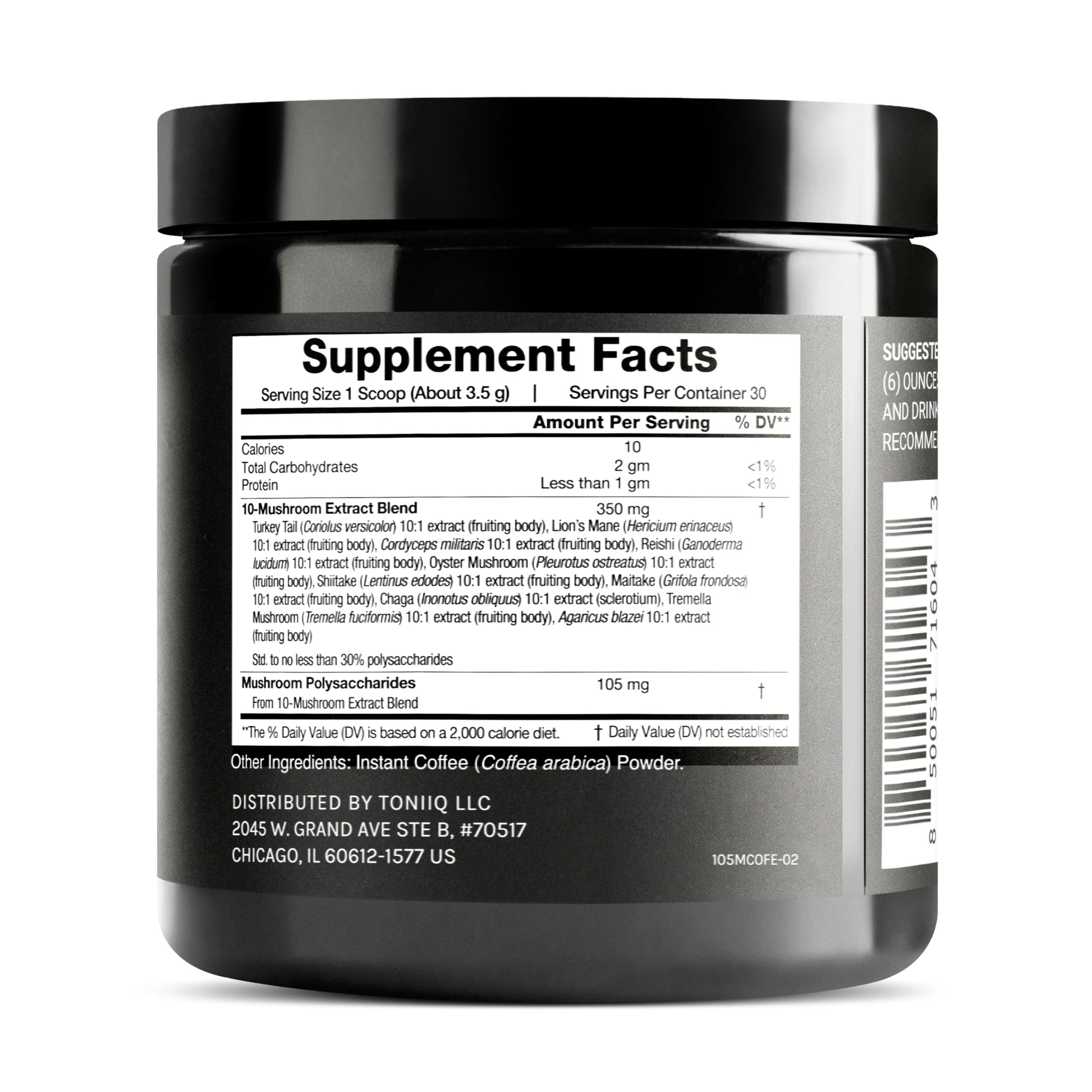 Mushroom Coffee - Ultra High Potency 10:1 Concentrated Extract - Colombian Sourced Beans with 10 Mushroom Blend, Lion's Mane & Cordyceps - Rich & Functional Coffee Alternative - Third-Party Lab Tested ToniiqAu supplements