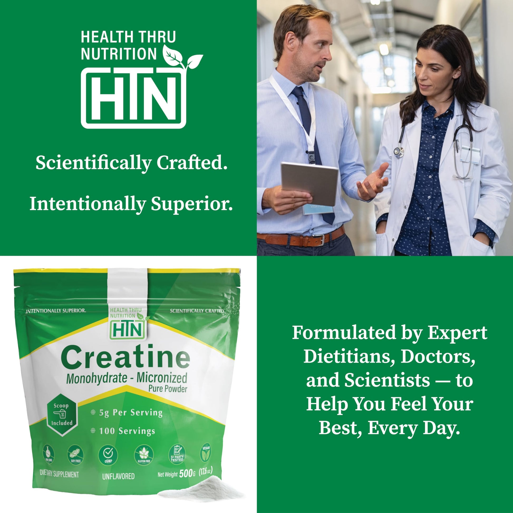 Health Thru Nutrition Creatine Monohydrate Micronized Powder – 500g Pure Unflavored – 5g Per Scoop – Workout Support, Muscle Fuel and Recovery Bulk Supplement | Non-GMO, Vegan Health Thru NutritionAu supplements