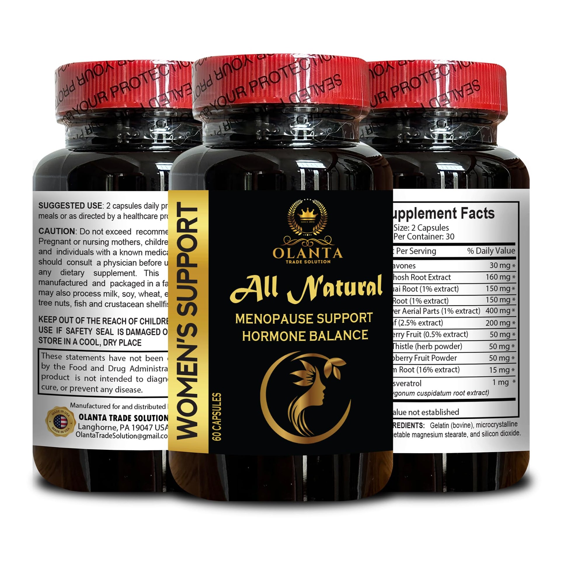 MENOPAUSE SUPPORT SUPPLEMENT - Perimenopause Supplements Women for Hot Flashes, Menopause Support, Supplement for Women Supports Hormone Balance with Black Cohosh - 1 Bottle 60 Capsules OLANTA TRADE SOLUTIONAu supplements