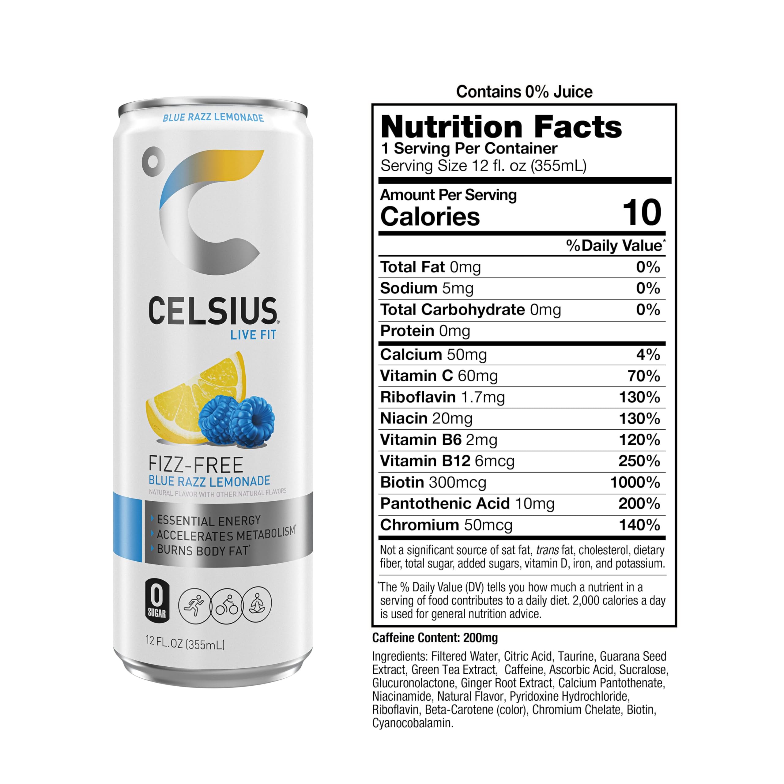 CELSIUS Fizz Free Blue Razz Lemonade, Functional Essential Energy Drink 12 Fl Oz CELSIUSUS supplements