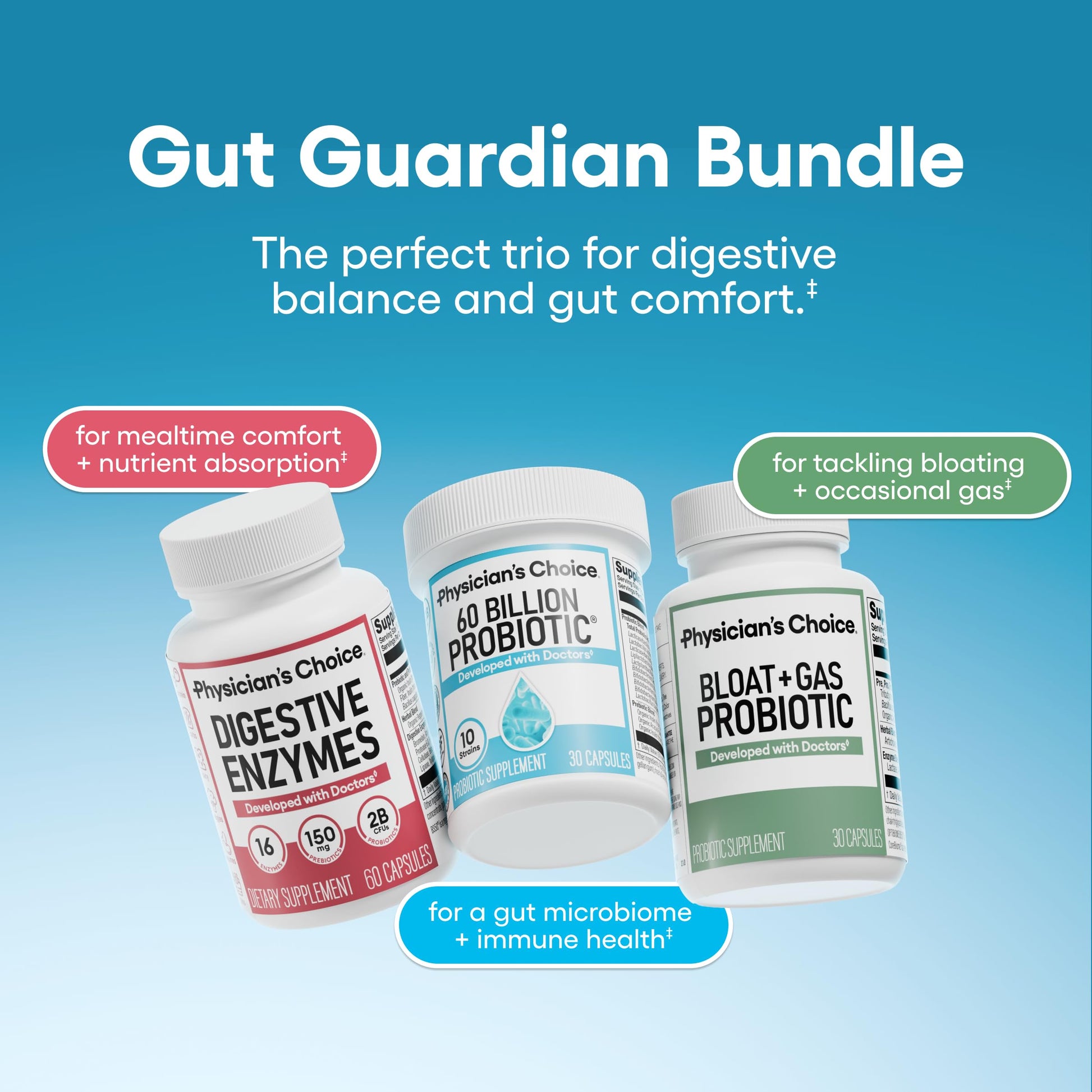 Physician's CHOICE Gut Guardian Bundle: Advanced Bloating & Digestion Support with 60 Billion Probiotic, Digestive Enzymes & Bloat + Gas Probiotic - Daily Gut Health Support for Women and Men Physician's CHOICEAu supplements