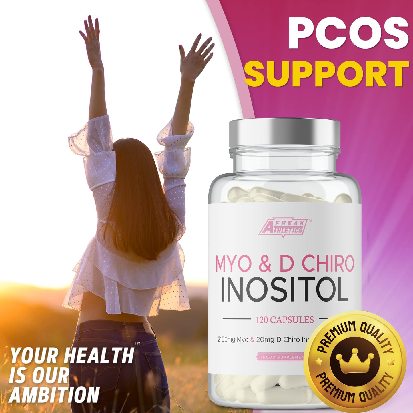 Myo-Inositol & D Chiro Inositol - Supports Women with PCOS -120 Capsules - Promotes Freak AthleticsUS supplements