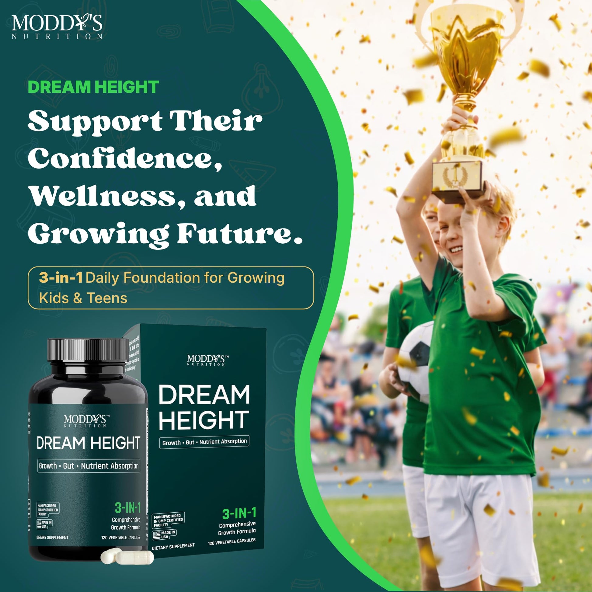 Moddy's Nutrition DreamHeight Growth Supplement for Kids & Teens, Bone, Immune & Sleep Support, Clinically Studied Formula, 120 Small Easy-to-Swallow Capsules Moddy's NutritionAu supplements