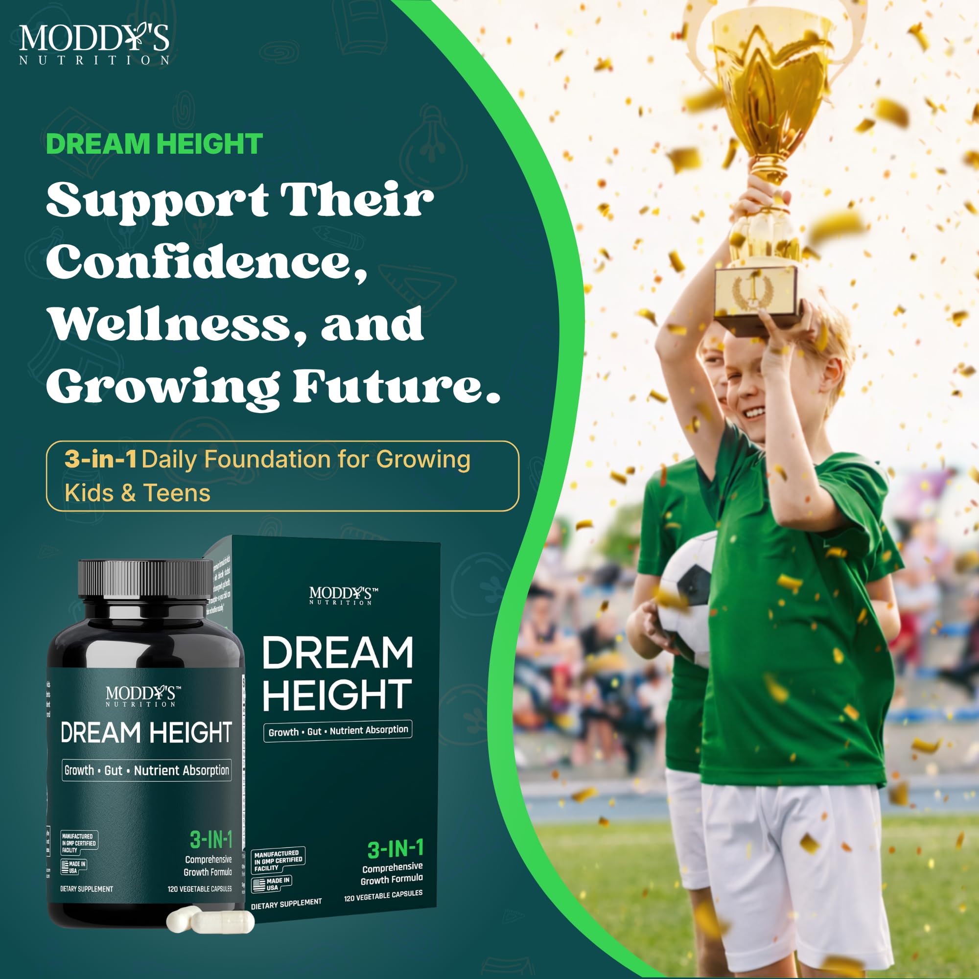 Moddy's Nutrition DreamHeight Growth Supplement for Kids & Teens, Bone, Immune & Sleep Support, Clinically Studied Formula, 120 Small Easy-to-Swallow Capsules Moddy's NutritionAu supplements