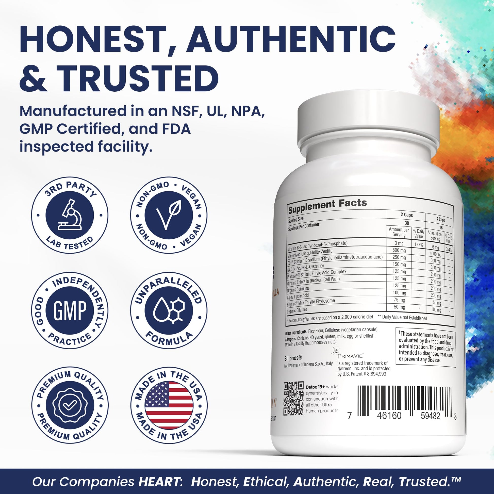 Ultra Human Daily Wellness Support – Heavy Metal Detox Cleanse, with Zeolite, Shilajit, Organic Chlorella & Spirulina, NAC & Alpha Lipoic. Supports Daily Detox, Cognition, Immune System -(Made in USA) Ultra HumanAu supplements