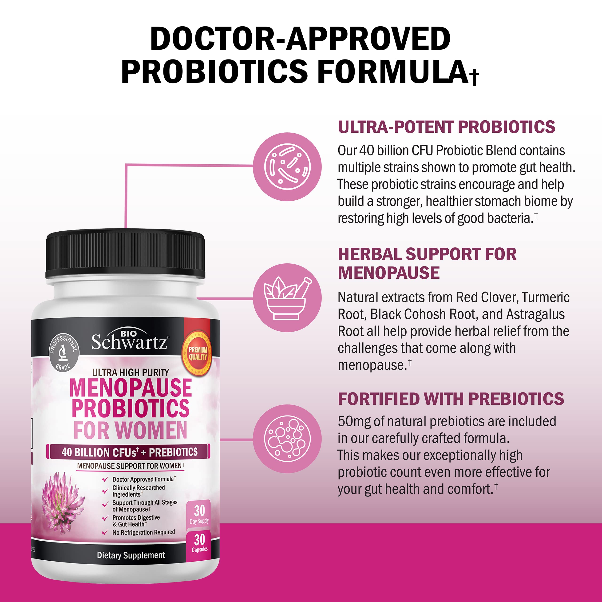 Menopause Support Probiotics for Women - Hot Flashes Night Sweats Mood Swings BioSchwartzAu supplements