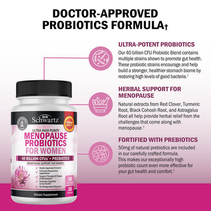 Menopause Support Probiotics for Women - Hot Flashes Night Sweats Mood Swings BioSchwartzUS supplements