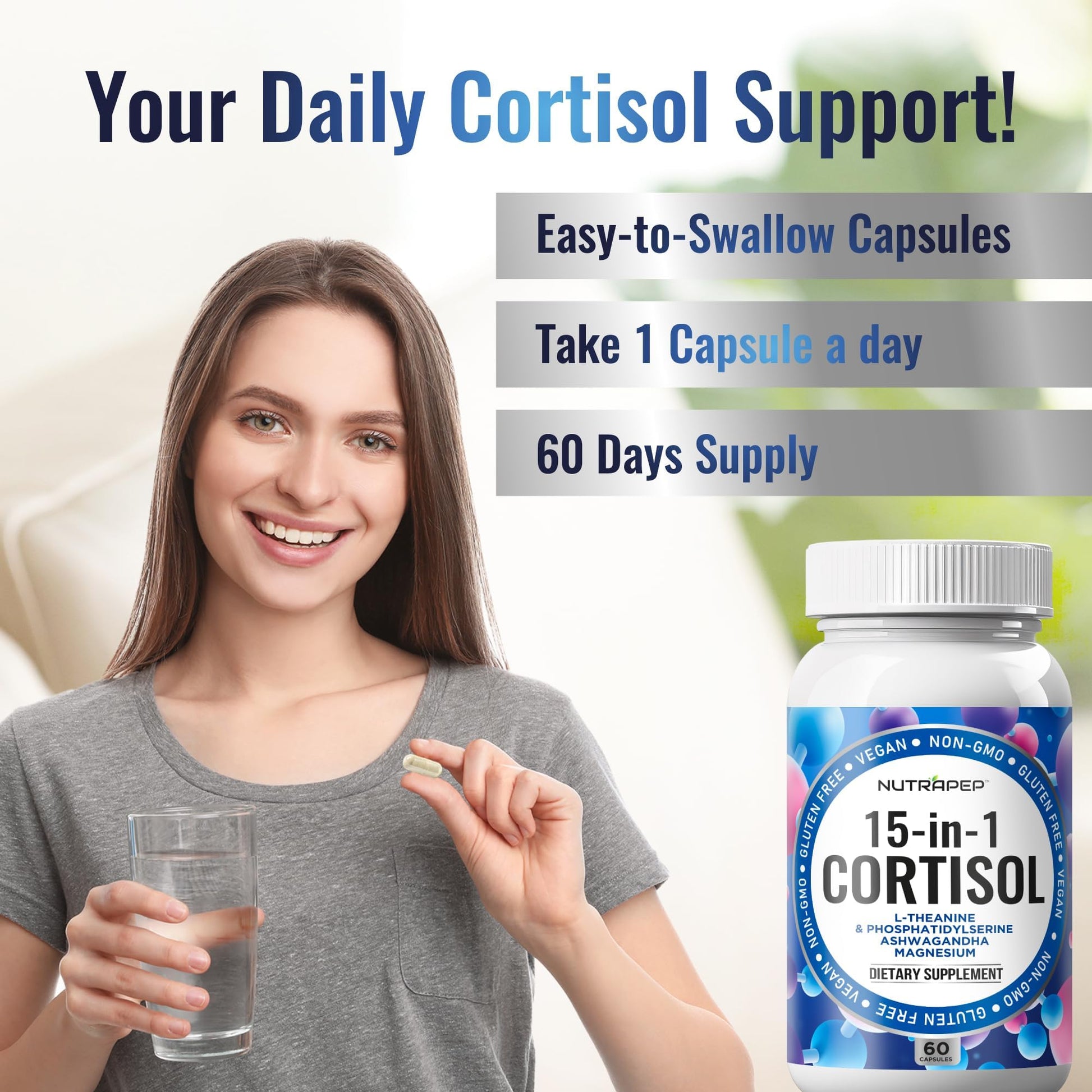 NutraPep Cortisol Detox Supplement Men Women - Reduce Lower Cortisol High Cortisol Reducer Blocker Control - Supports Stress Mood Rest Adrenal Calm Relax with Ashwagandha L-Theanine Magnesium NutraPepAu supplements