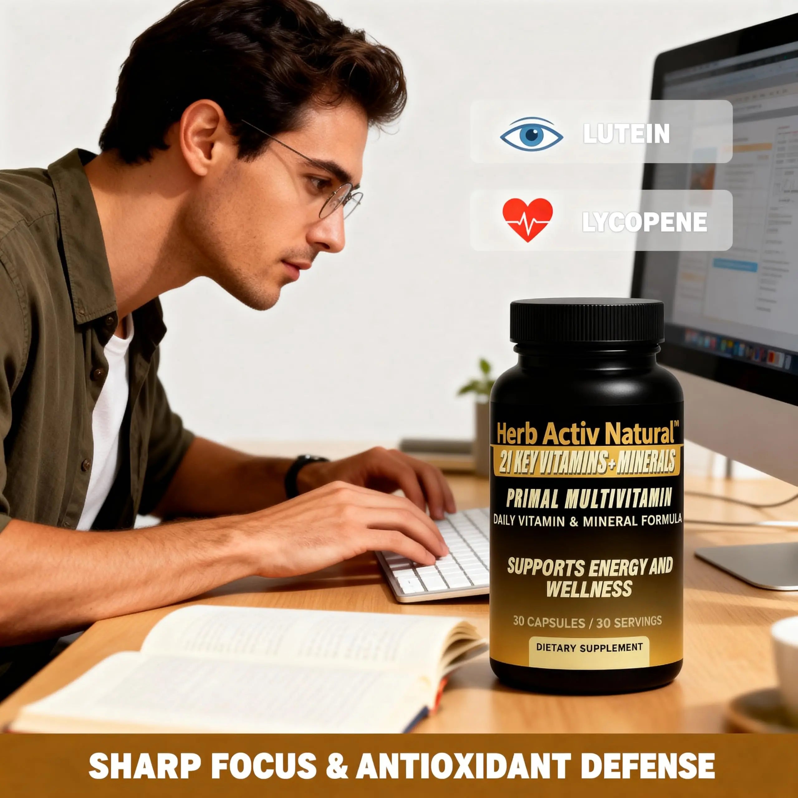 Herb Activ Natural Primal Multivitamin - 21 Essential Vitamins & Minerals - Daily Vitamin & Mineral Supplement - Energy & Wellness Support - 30 Capsules Herb Activ NaturalAu supplements