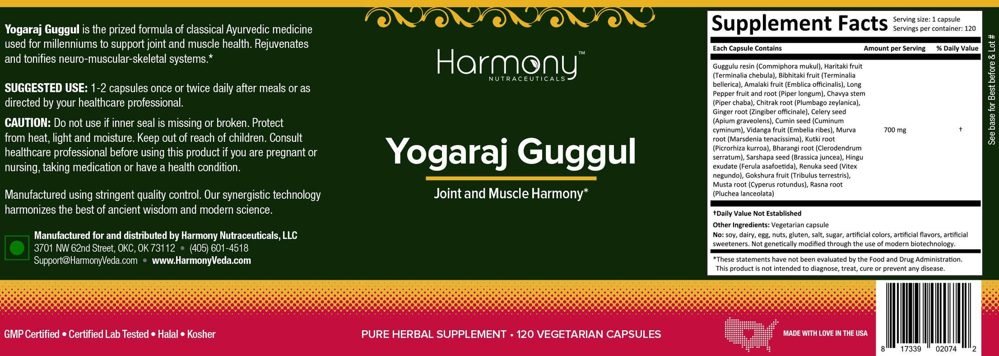 Harmony Nutraceuticals Yogaraj Guggulu - Organic - 120 Capsules - Ayurvedic Herbs for Pain in The Muscles, Nerves & Joints Harmony NutraceuticalsAu supplements
