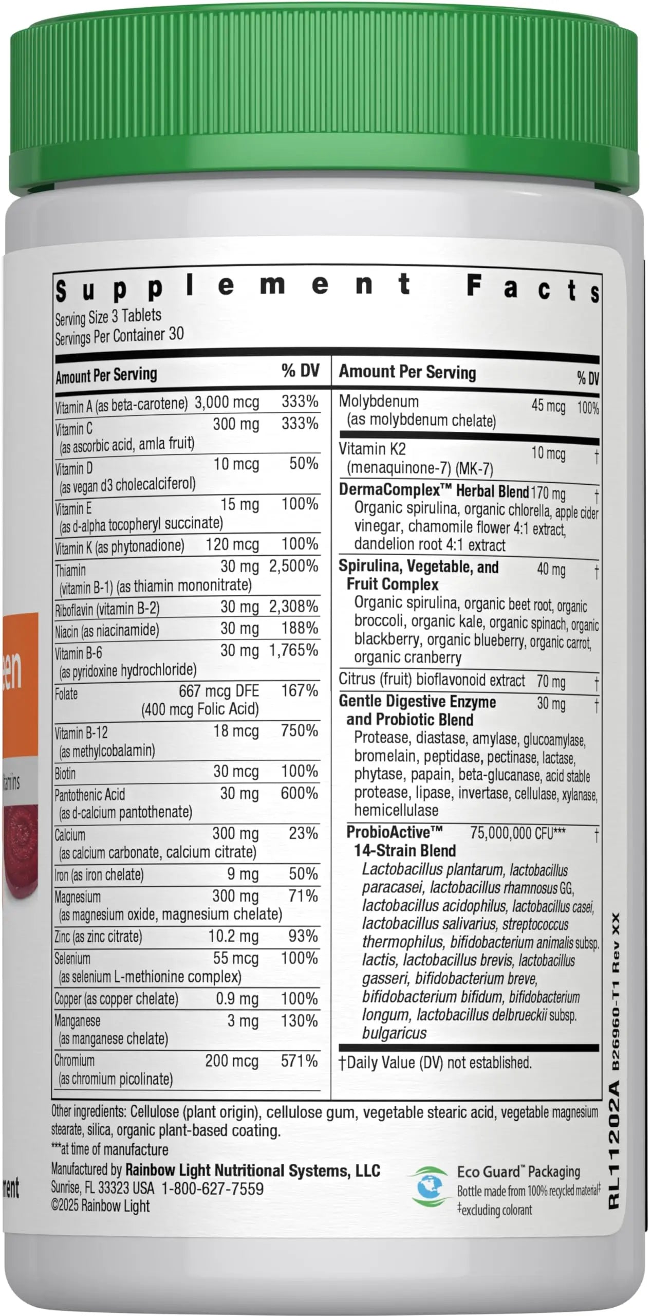 Rainbow Light Multivitamin for Teens, Vitamin C, Zinc, & B Complex, Supports Brain Health, Nerve Function Rainbow LightAu supplements