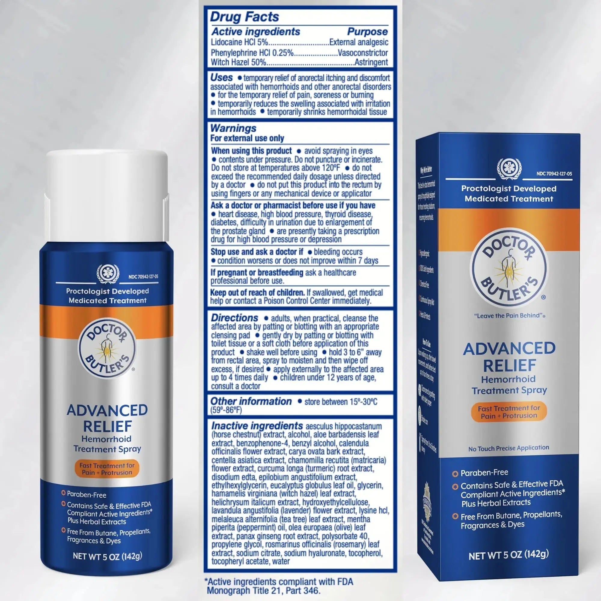 Doctor Butler's Advanced Relief Hemorrhoid Spray – Advanced Relief Hemorrhoid Treatment Spray with Witch Hazel to Help with Sensitive Skin, Itch Relief, and Swelling Relief* (5oz) Doctor Butler'sAu supplements
