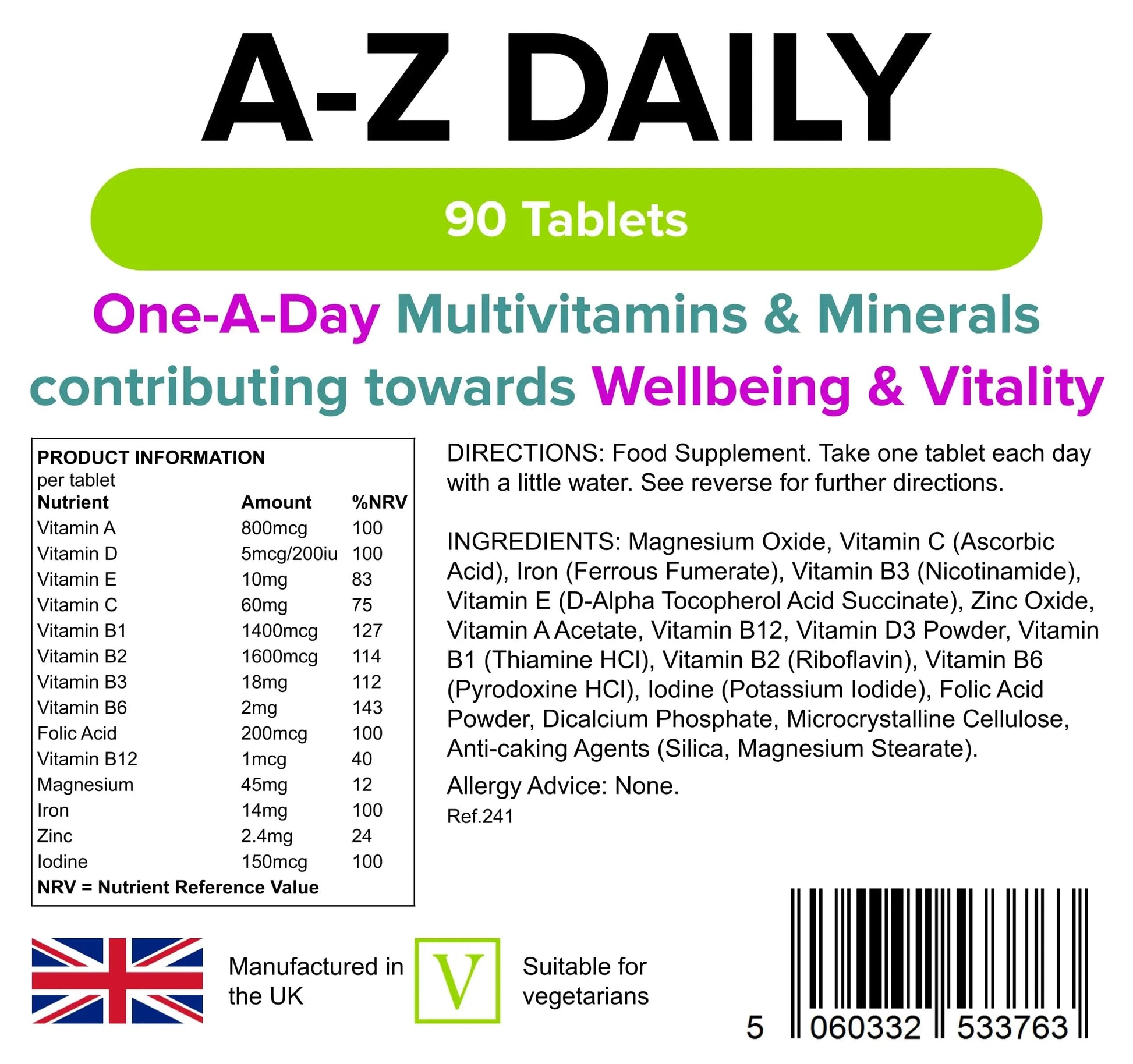 Multivitamin A-Z Daily Tablets 90 Tablets by Lindens LindensAu supplements