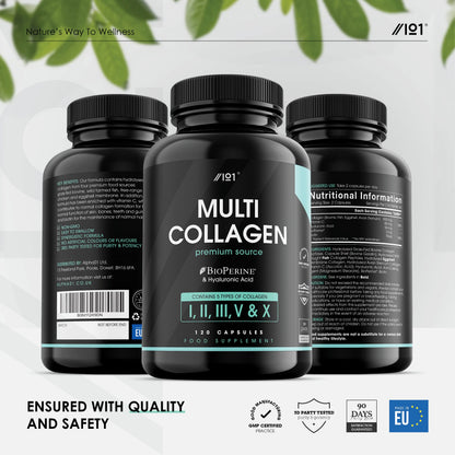 Multi Collagen Capsules - 120 Capsules - Types I, II, III, V & X - Wild Caught Fish, Grass Fed Bovine, Eggshell Revive NaturalsUS supplements