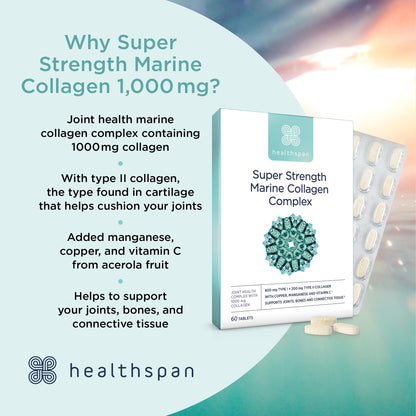 Healthspan 1,000mg Marine Collagen Complex 60 Tablets | 800mg Type I + 200mg Type II Collagen healthspanUS supplements