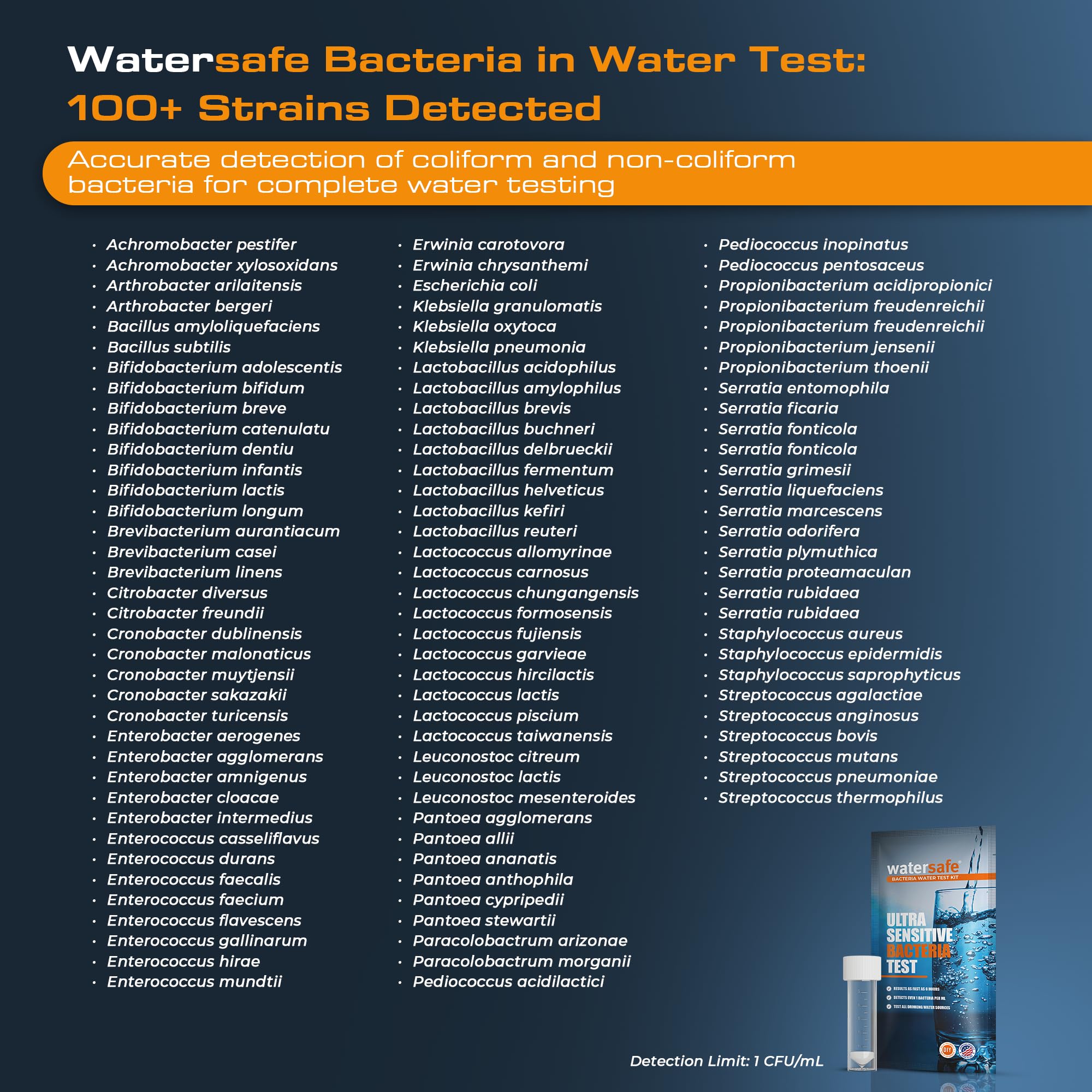 Watersafe® Bacteria Water Test Kit – USA-Made – Results as Fast as 6 Hours – Detects Coliform (Inc. E. coli) & Non-Coliform Bacteria in Drinking, Well & Tap Water – Lab-Quality Testing – 1 Pack WatersafeAu supplements