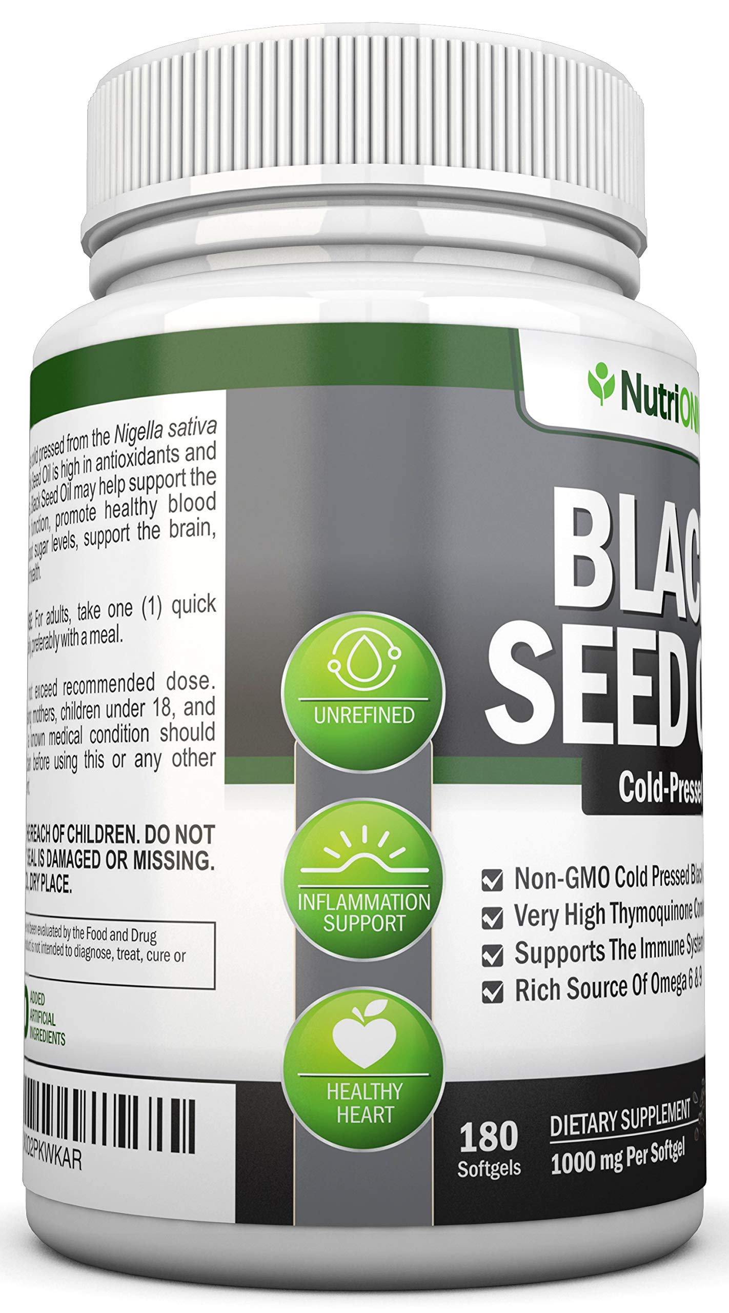 Black Seed Oil - 1000 Mg - 180 Softgels - Cold-Pressed Non-GMO Black Cumin Seed NutriONNUS supplements