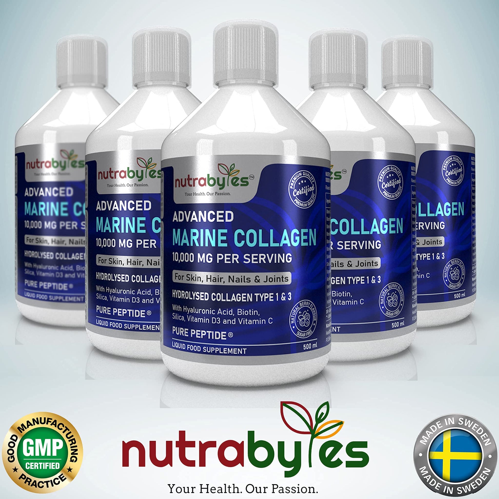Marine Collagen Liquid 10000mg Sugar Free, Hydrolysed Peptides | Hyaluronic Acid, Biotin, Silica, Vitamin C, Vitamin D3 NUTRABYTESAu supplements
