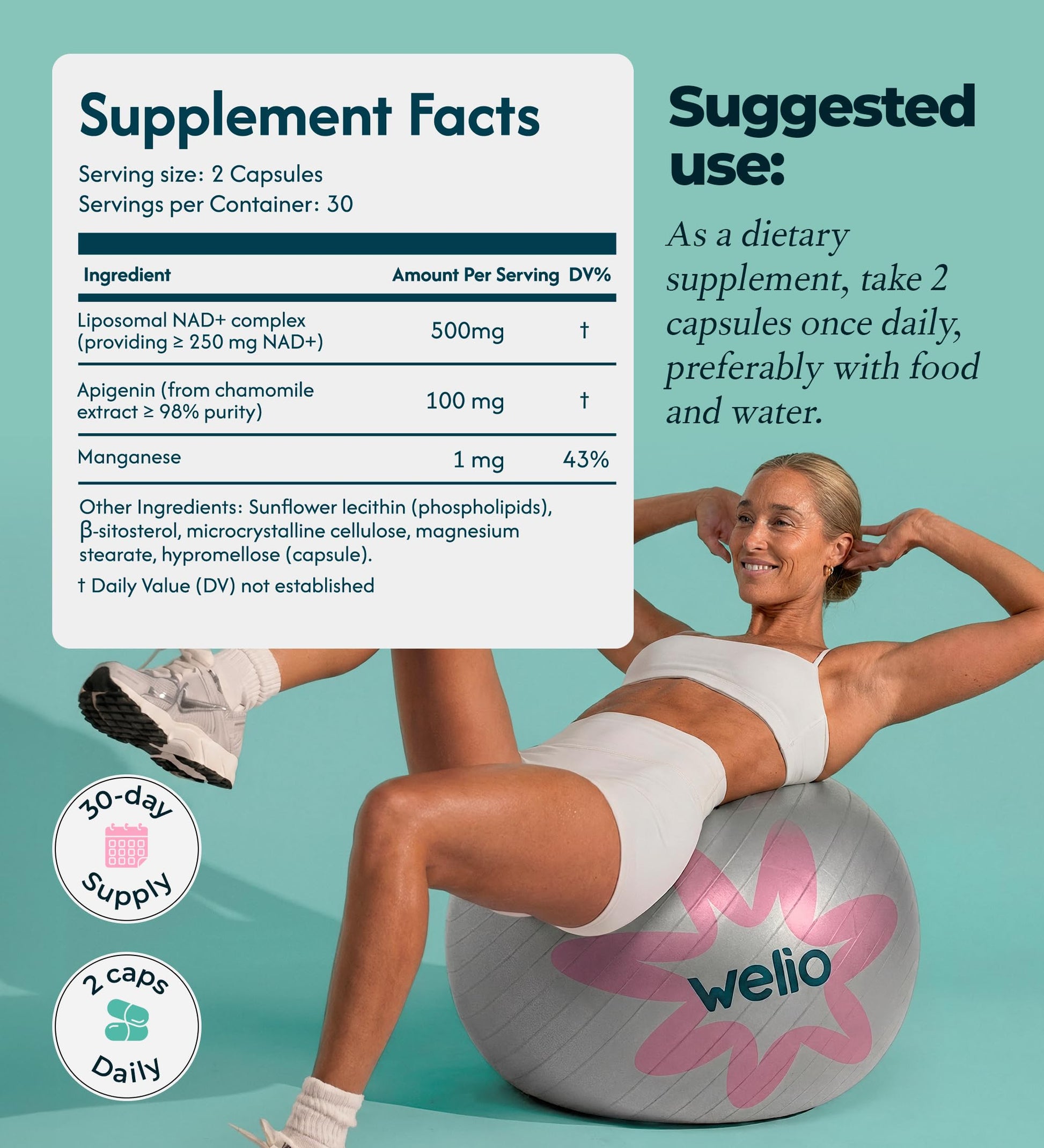 Liposomal NAD Supplement 601mg | Third-Party Tested, High Purity NAD+ | Anti-Aging & Cellular Health | NMN Supplement Alternative | Advanced NAD+ Supplement for Women & Men – 60 Capsules WelioAu supplements